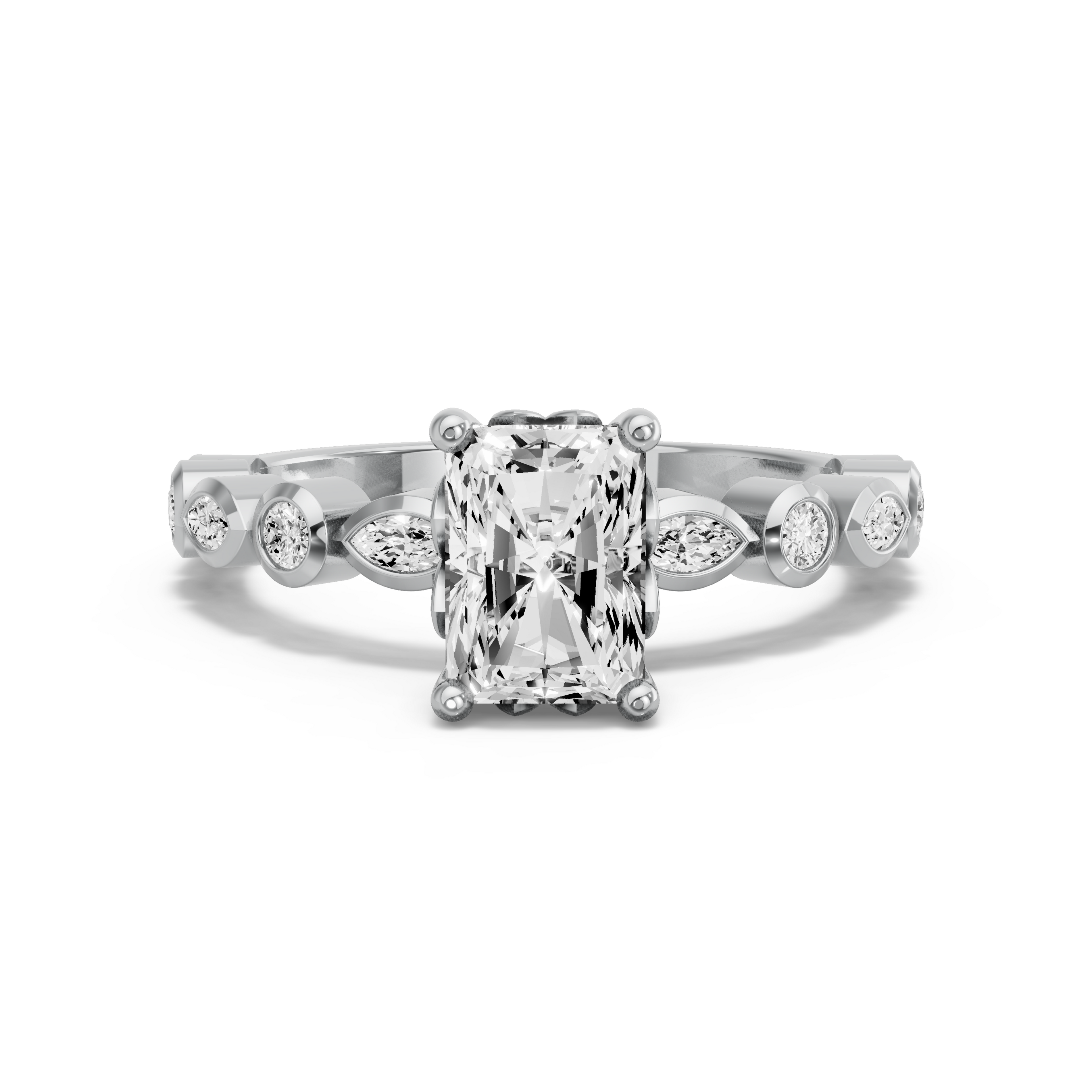 Image for Radiant Lotus Basket Ring with Alternating Baguette band in 950 Platinum