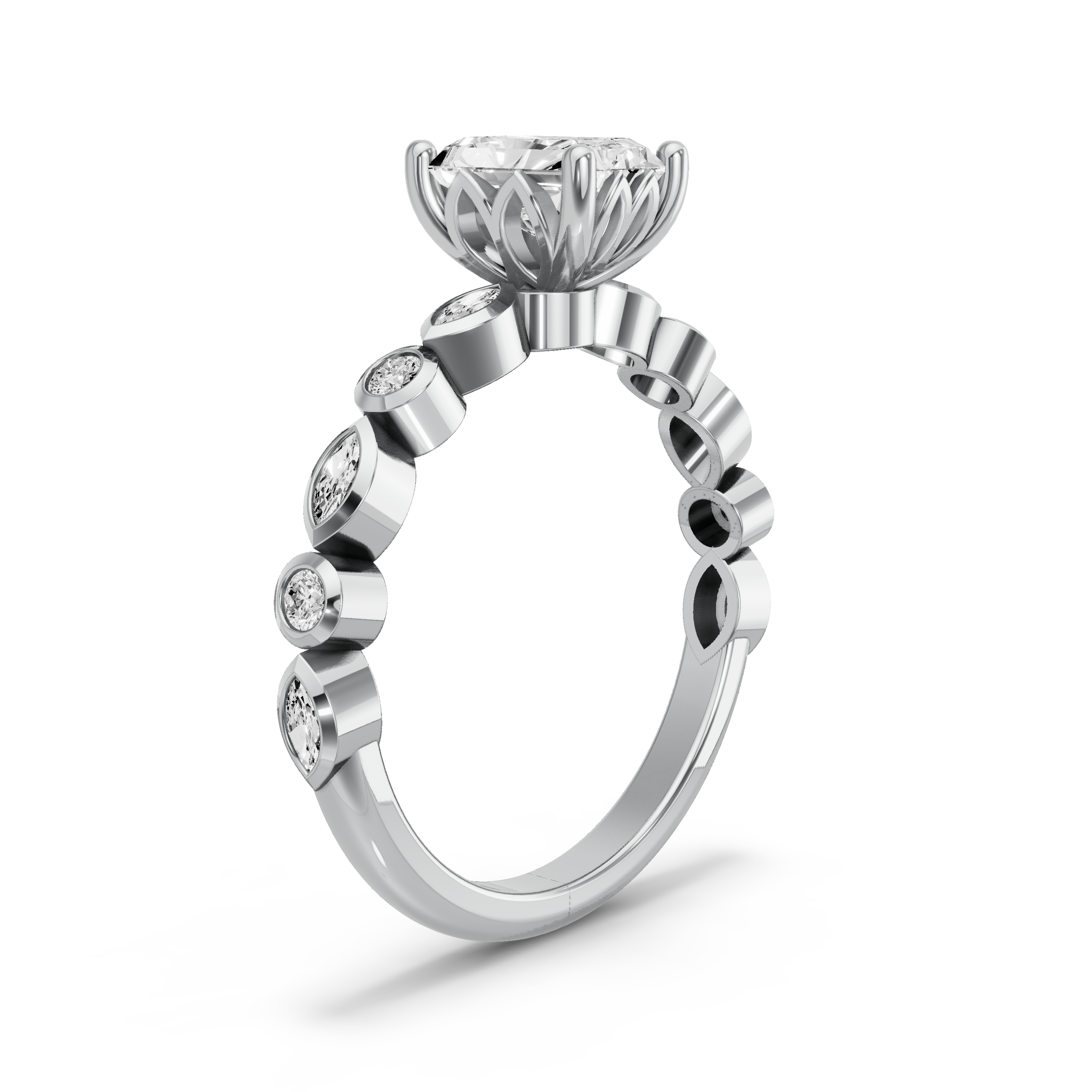 Image for Radiant Lotus Basket Ring with Alternating Marquise band in 14K Two Tone Rose Gold