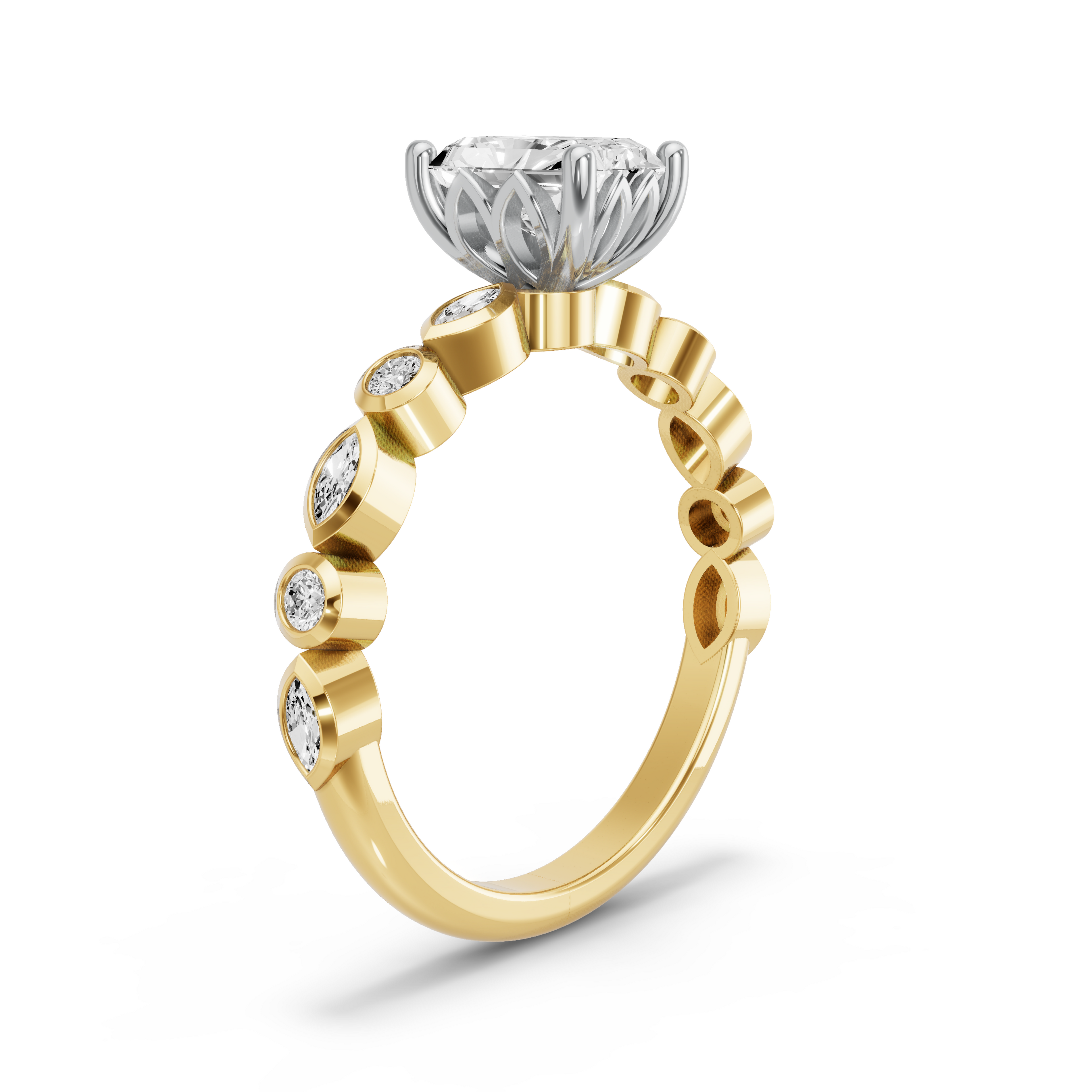 Image for Radiant Lotus Basket Ring with Alternating Marquise band in 10K Rose Gold