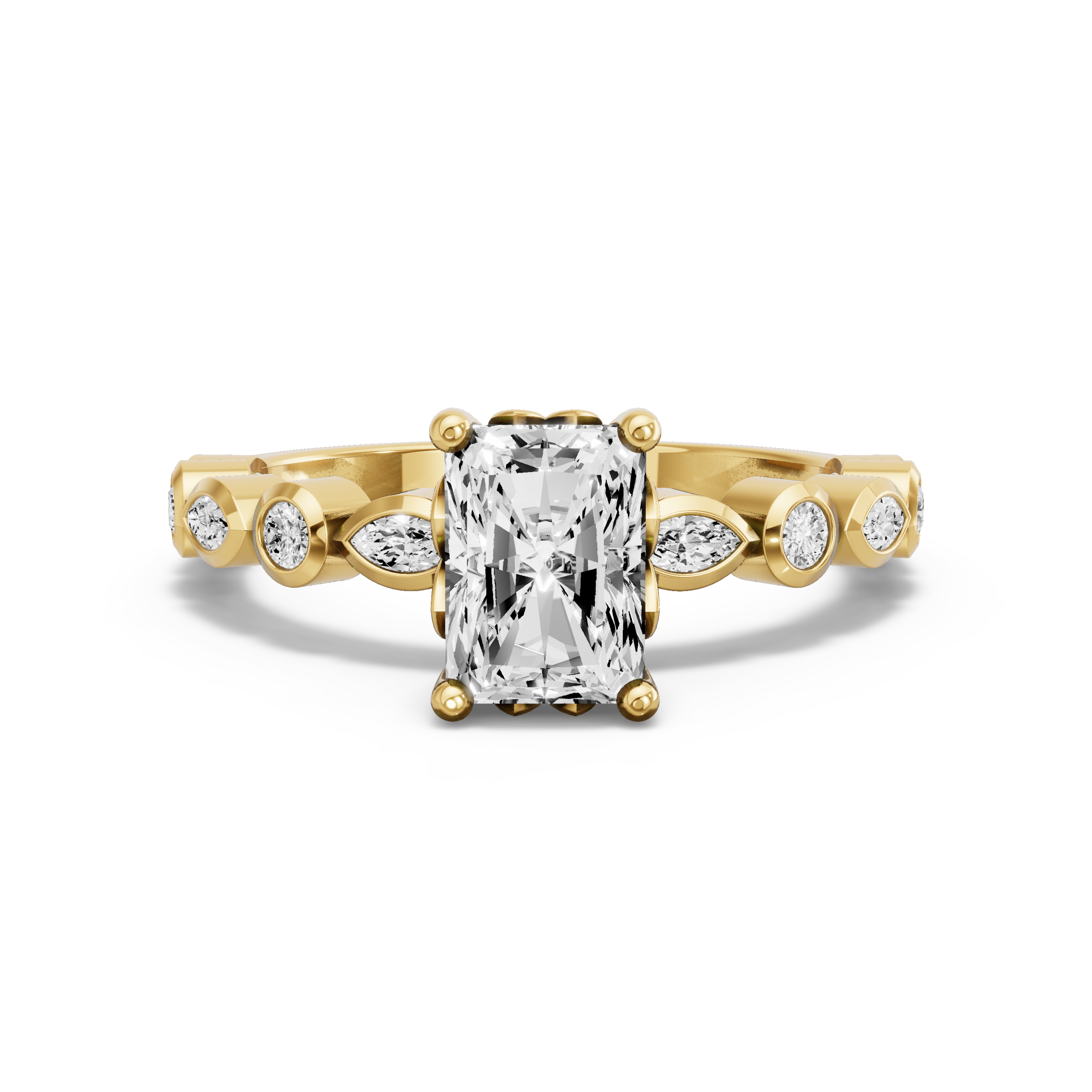 Image for Radiant Lotus Basket Ring with Alternating Marquise band in 10K White Gold