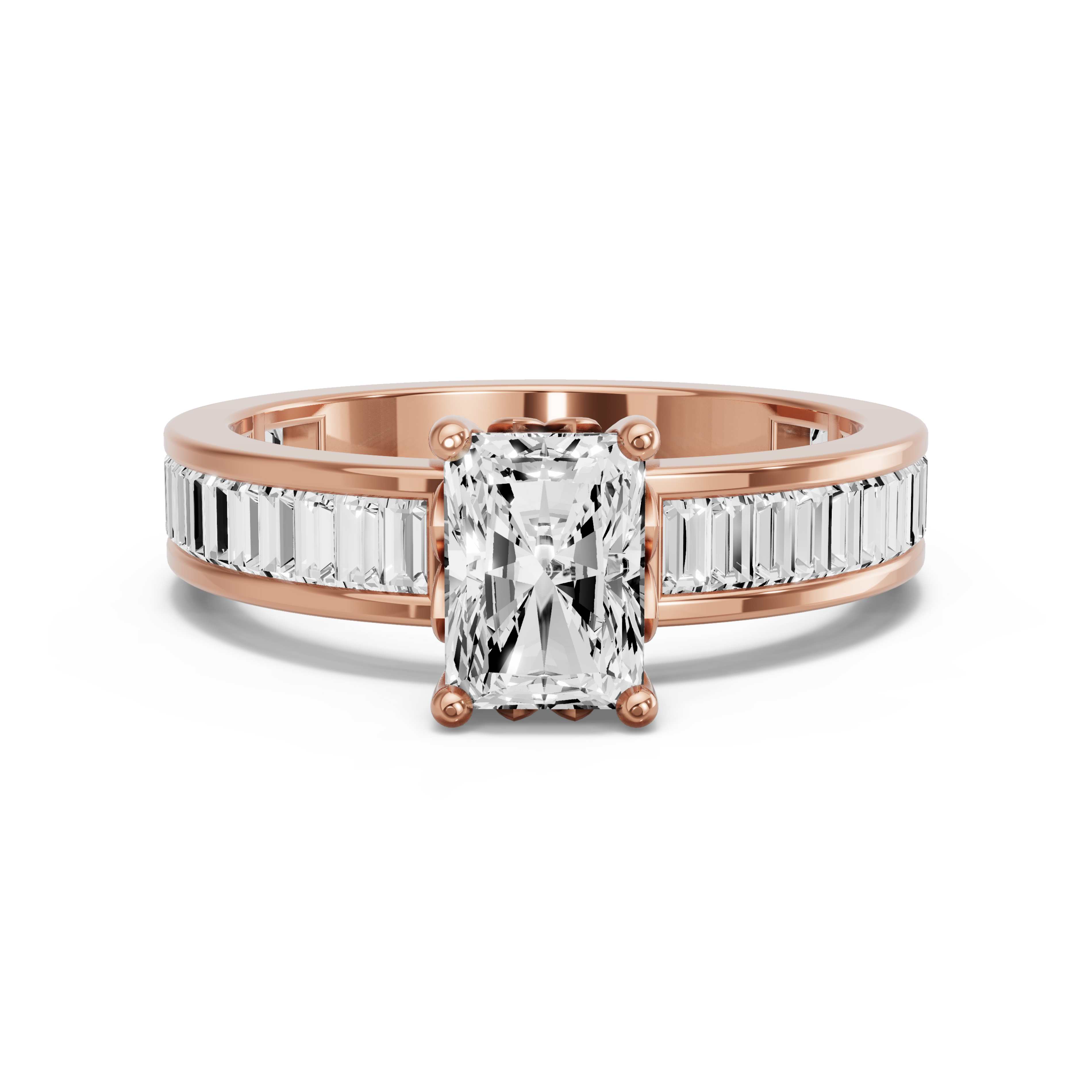 Image for Radiant Lotus Basket Ring with Baguette Channel band in 10K Yellow Gold