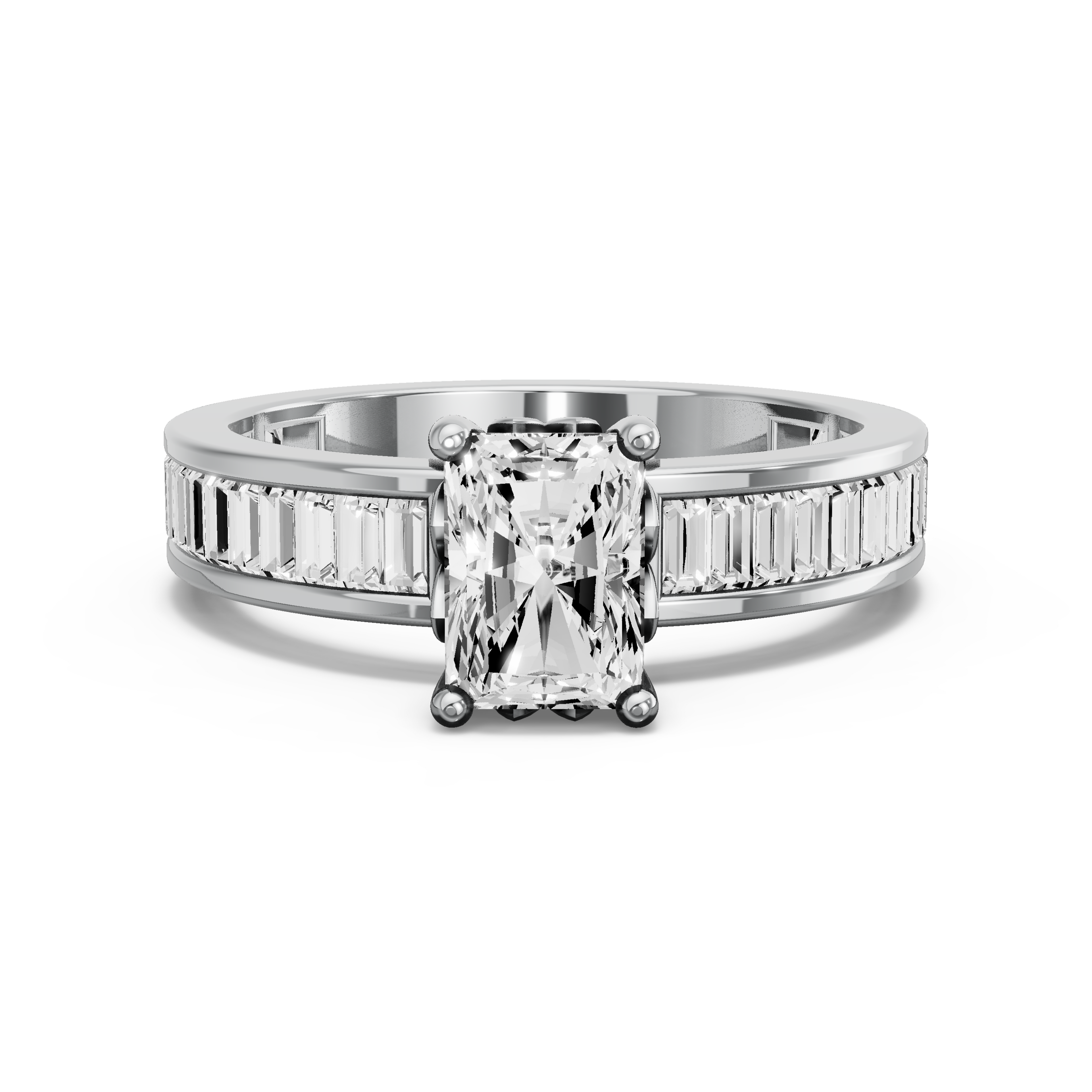 Image for Radiant Lotus Basket Ring with Baguette Channel band in 18K Two Tone Rose Gold