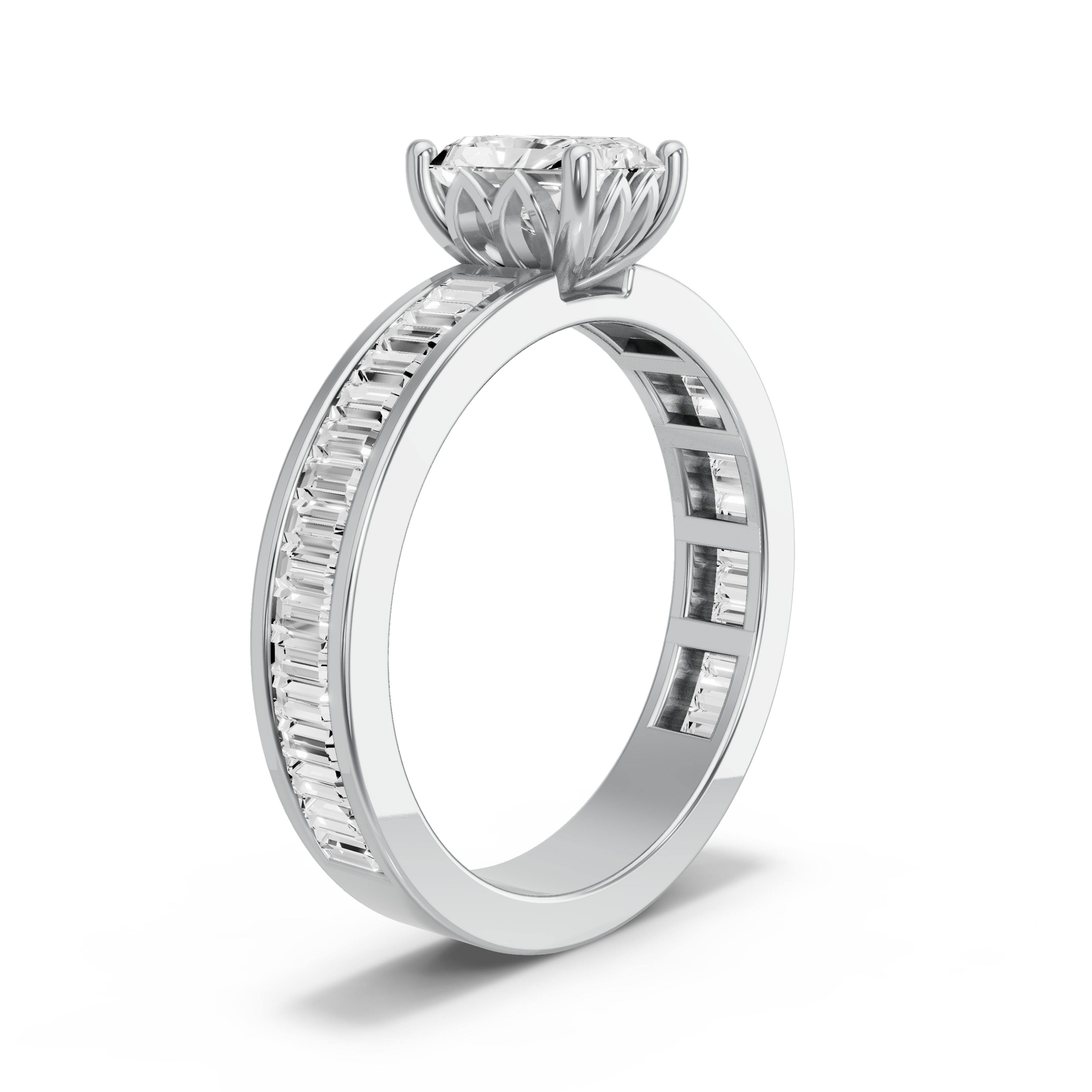 Image for Radiant Lotus Basket Ring with Baguette Channel band in 10K Two Tone Rose Gold