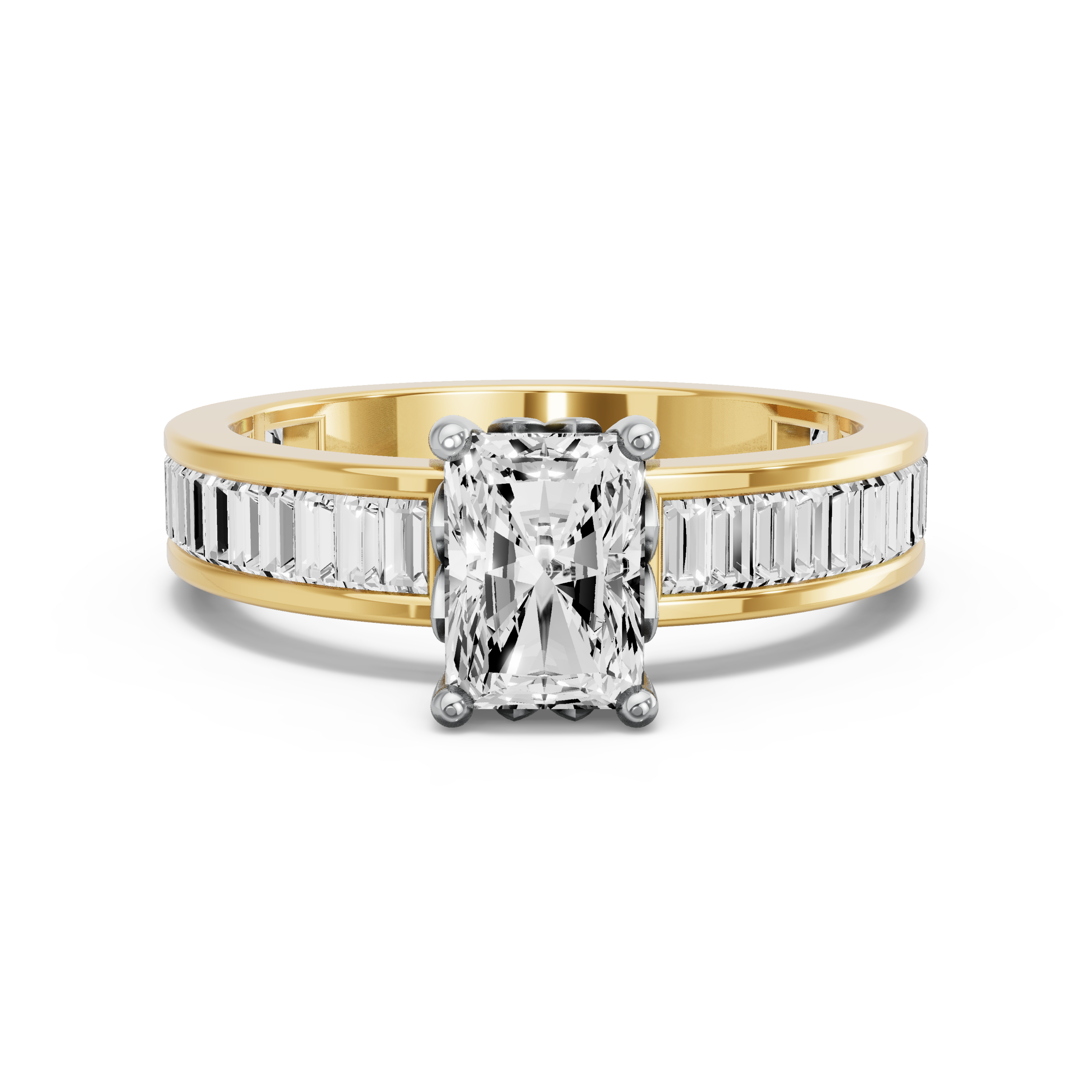 Image for Radiant Lotus Basket Ring with Baguette Channel band in 10K Rose Gold