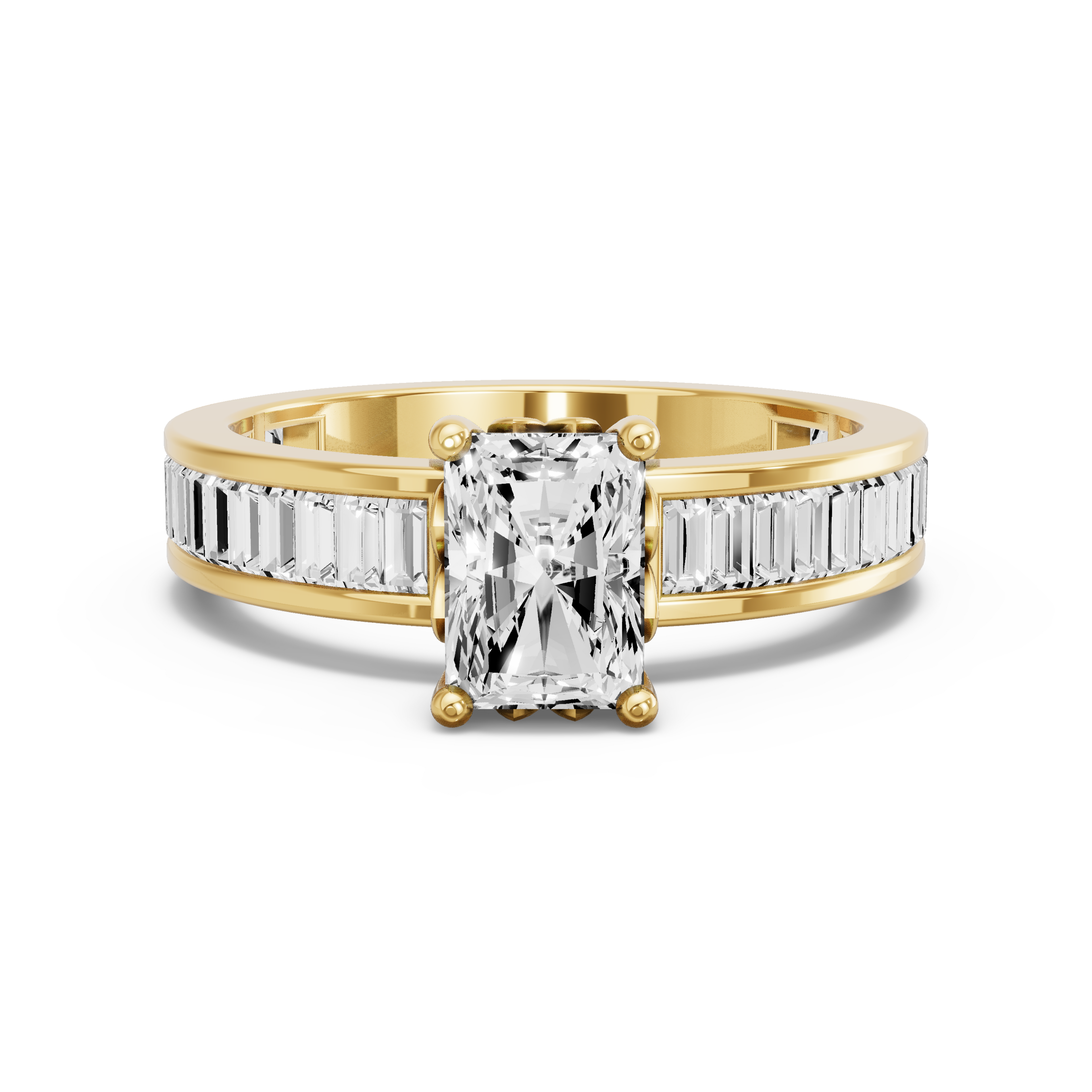 Image for Radiant Lotus Basket Ring with Baguette Channel band in 10K White Gold