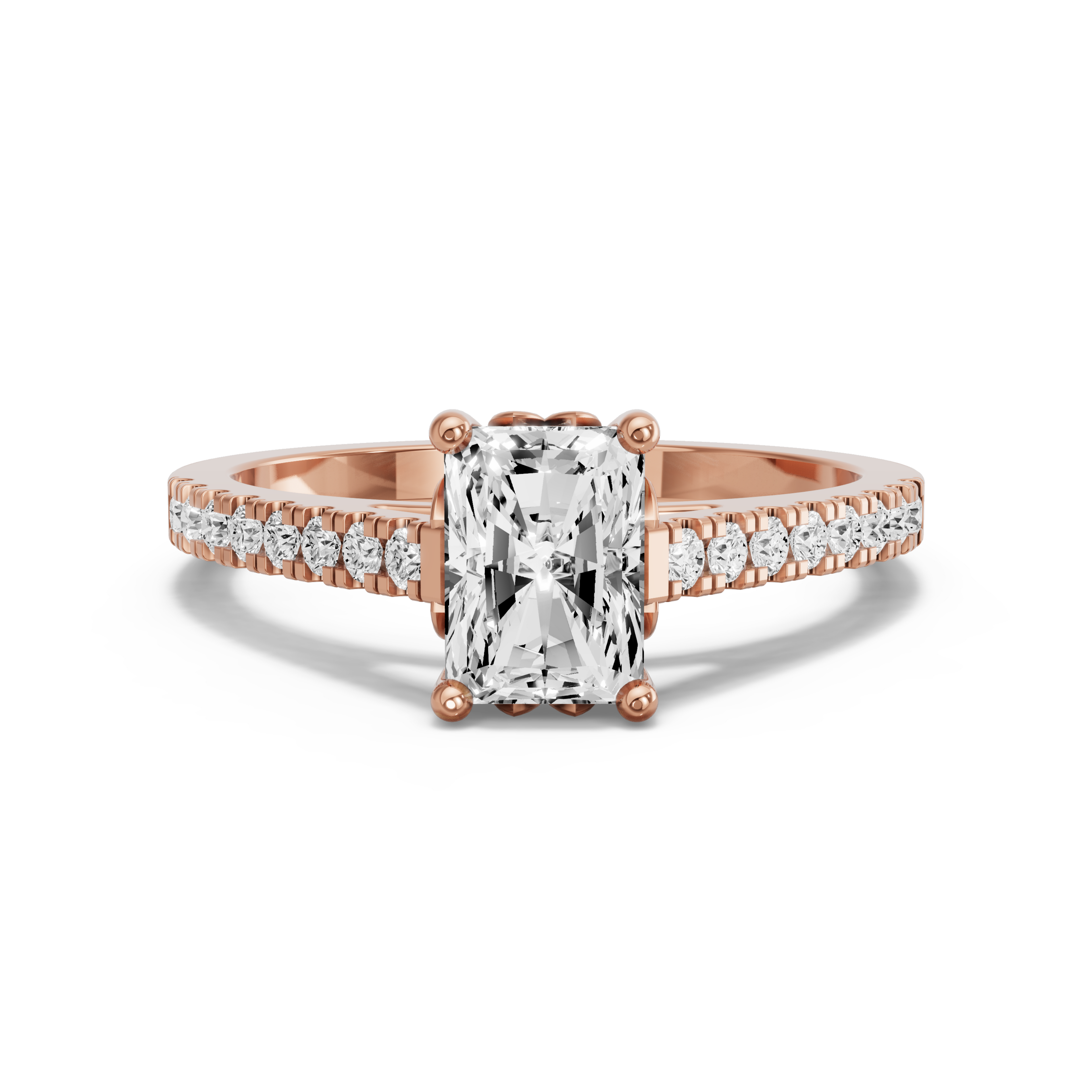 Image for Radiant Lotus Basket Ring with Cathedral Pave band in 18K Yellow Gold