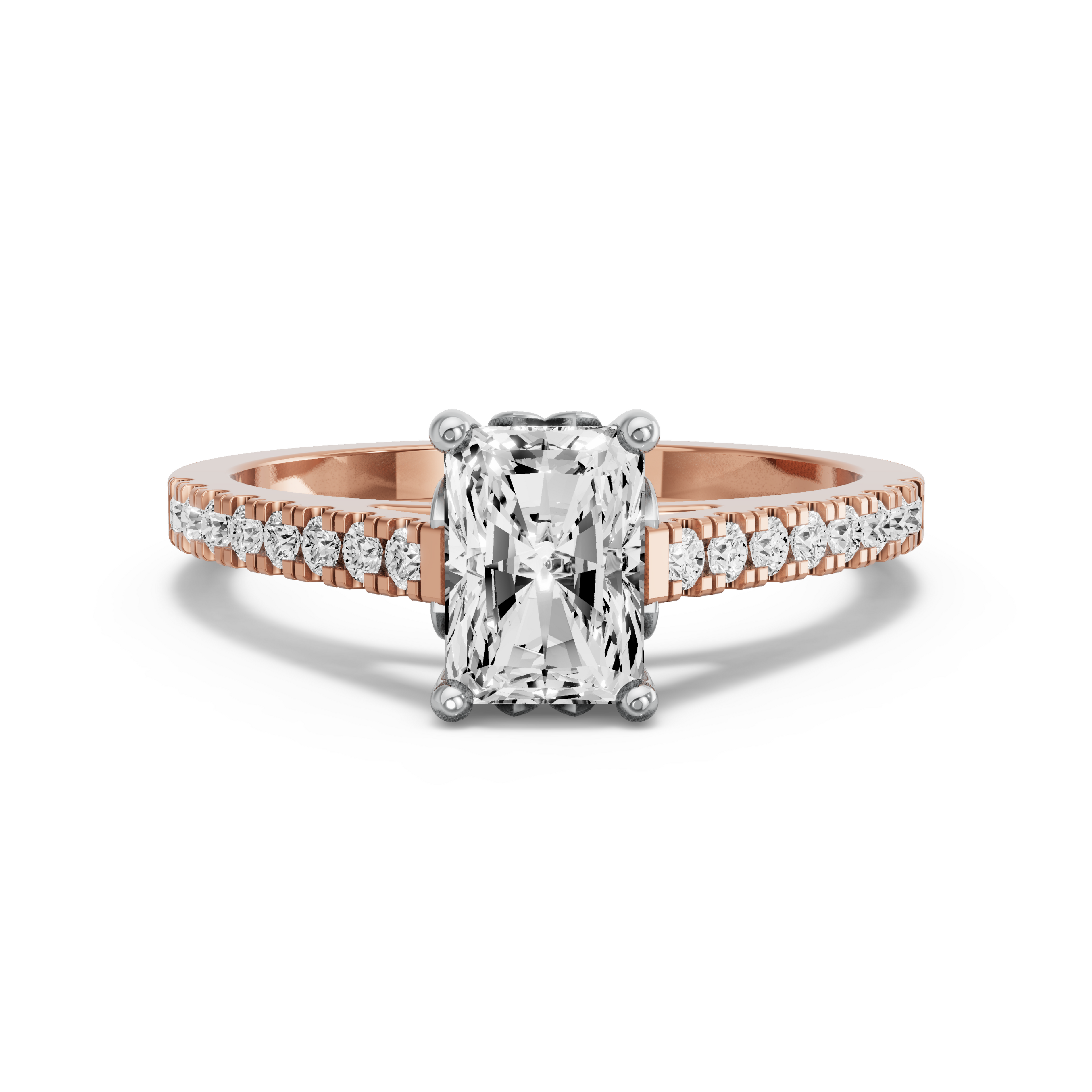 Image for Radiant Lotus Basket Ring with Cathedral Pave band in 18K Two Tone Yellow Gold