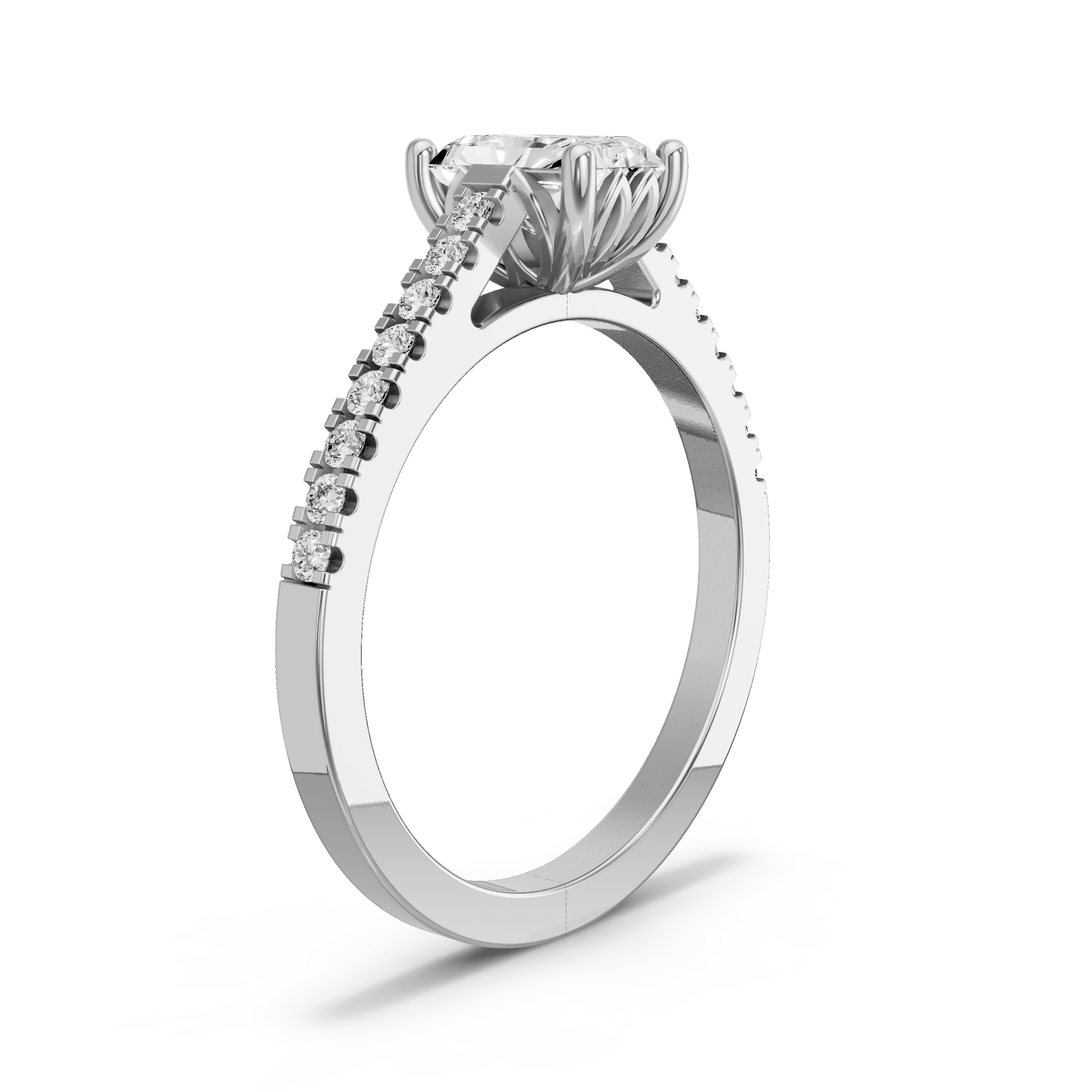 Image for Radiant Lotus Basket Ring with Cathedral Pave band in 18K Two Tone Rose Gold