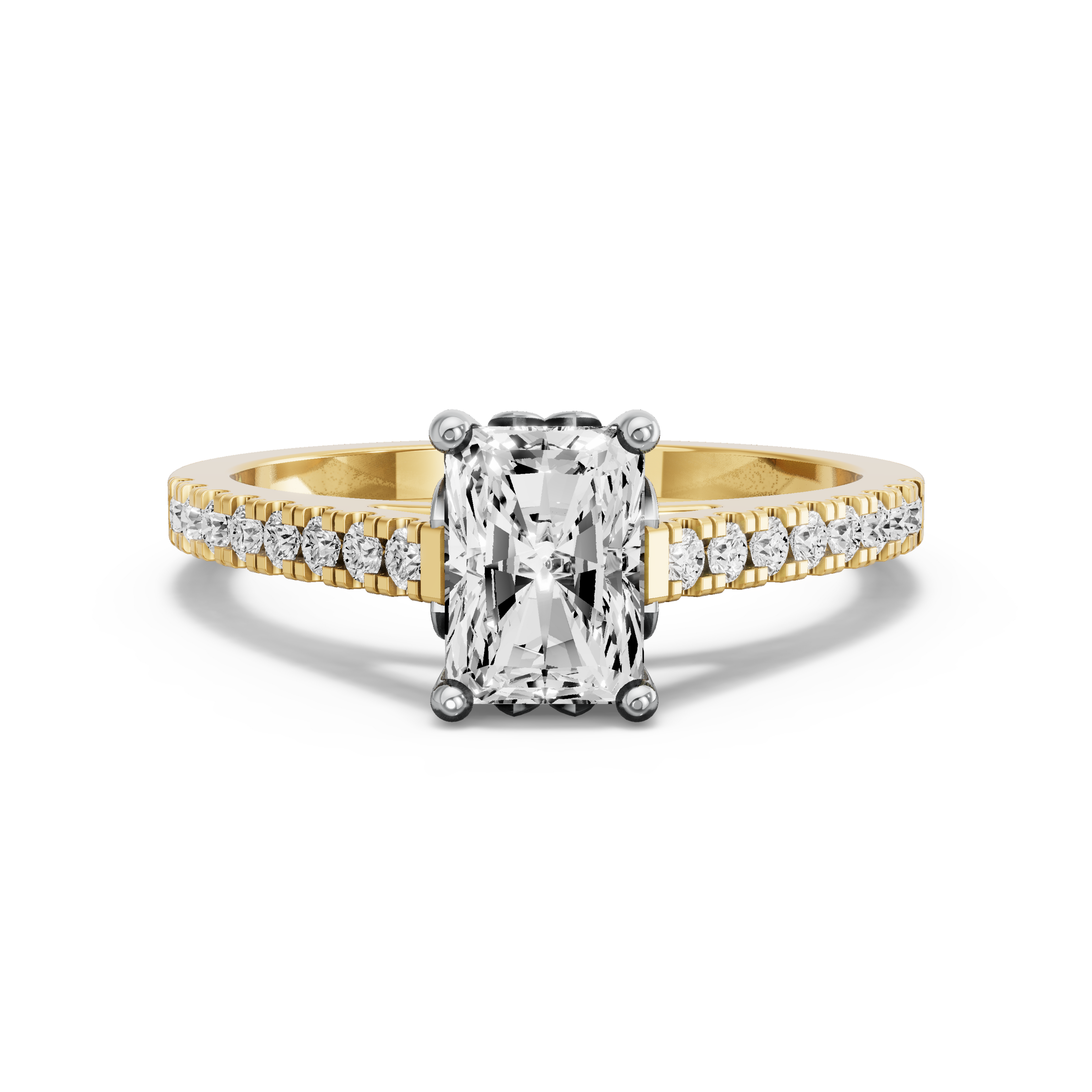 Image for Radiant Lotus Basket Ring with Cathedral Pave band in 10K Rose Gold