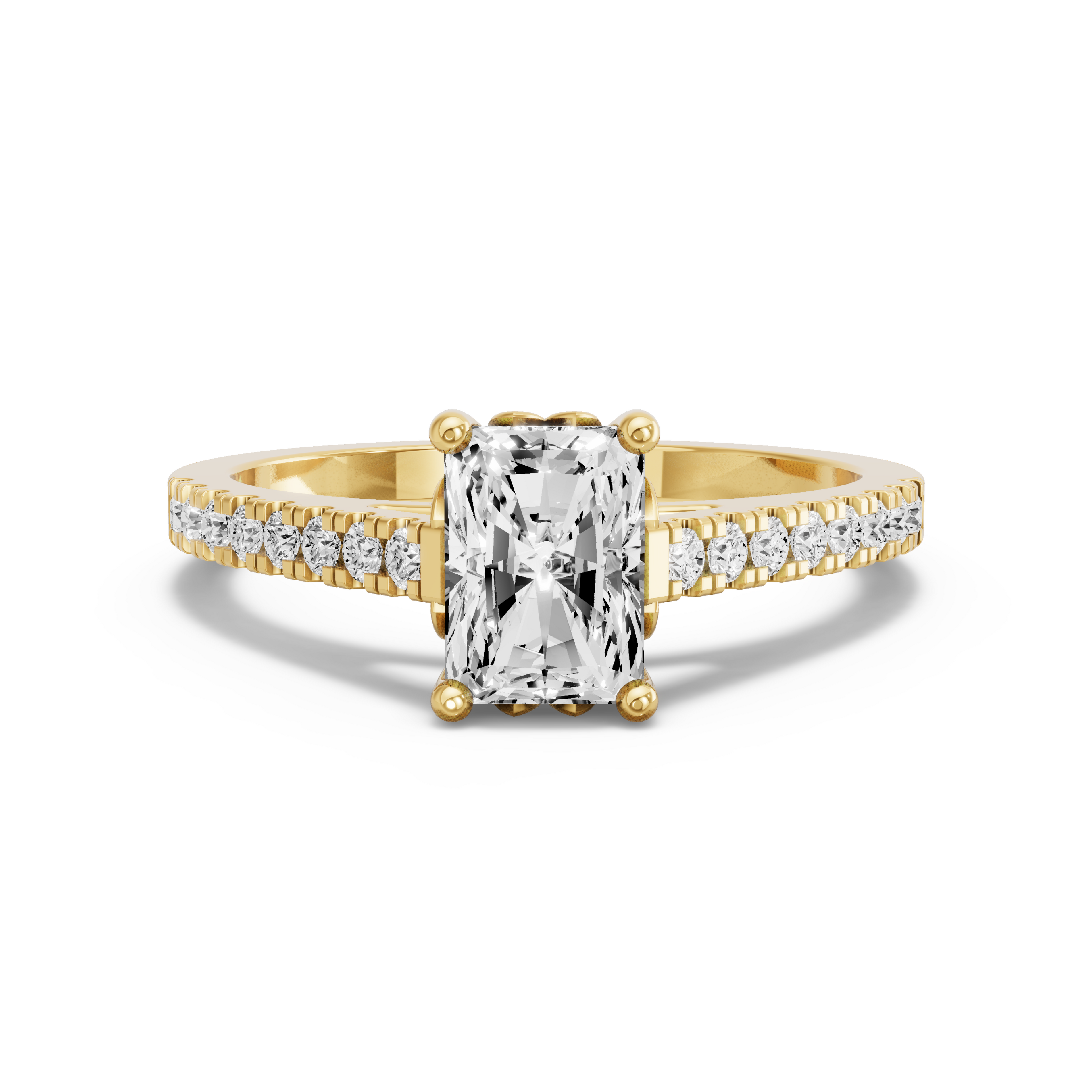 Image for Radiant Lotus Basket Ring with Cathedral Pave band in 14K White Gold
