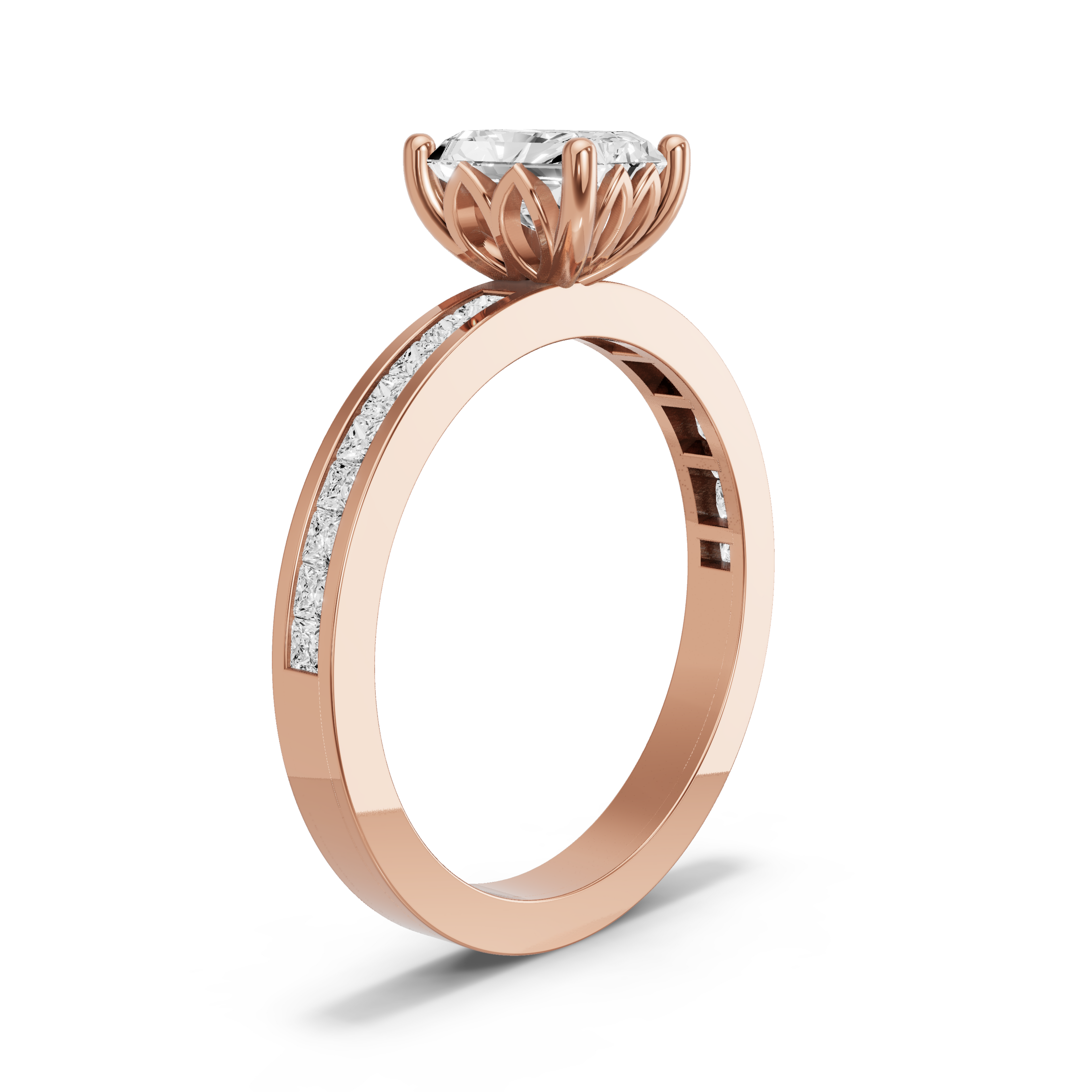 Image for Radiant Lotus Basket Ring with Channel band in 14K Yellow Gold