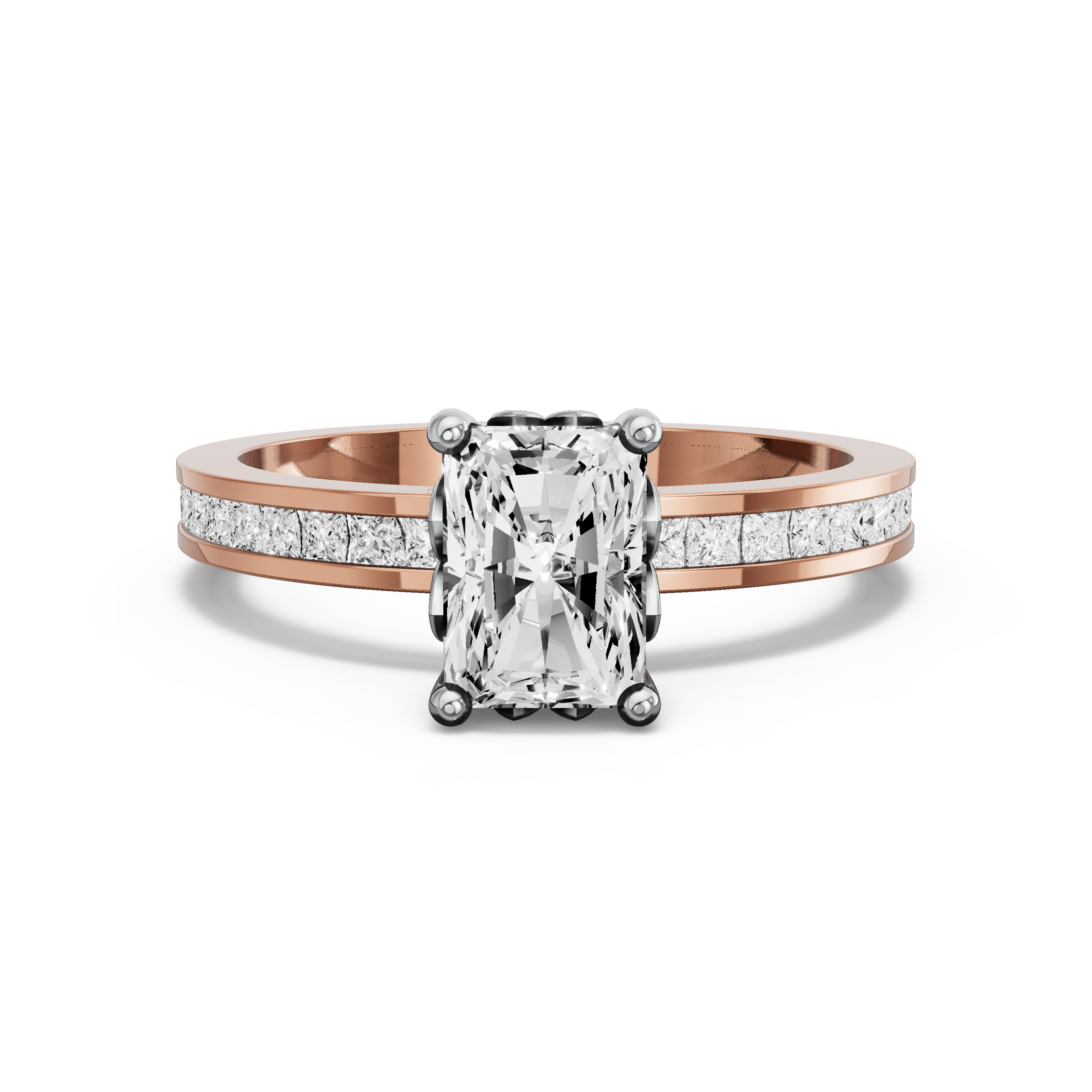 Image for Radiant Lotus Basket Ring with Channel band in 18K Two Tone Yellow Gold