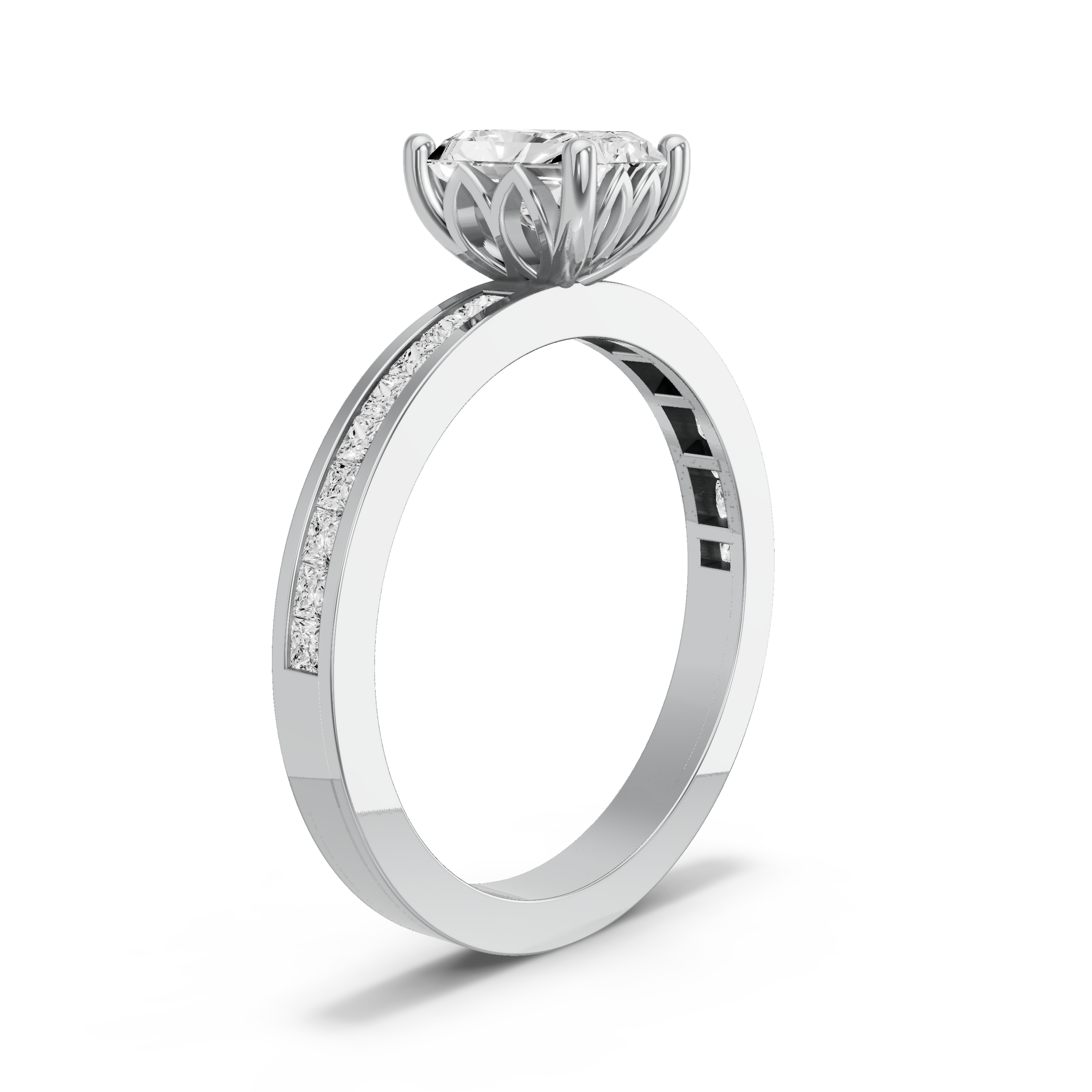 Image for Radiant Lotus Basket Ring with Channel band in 18K Two Tone Rose Gold