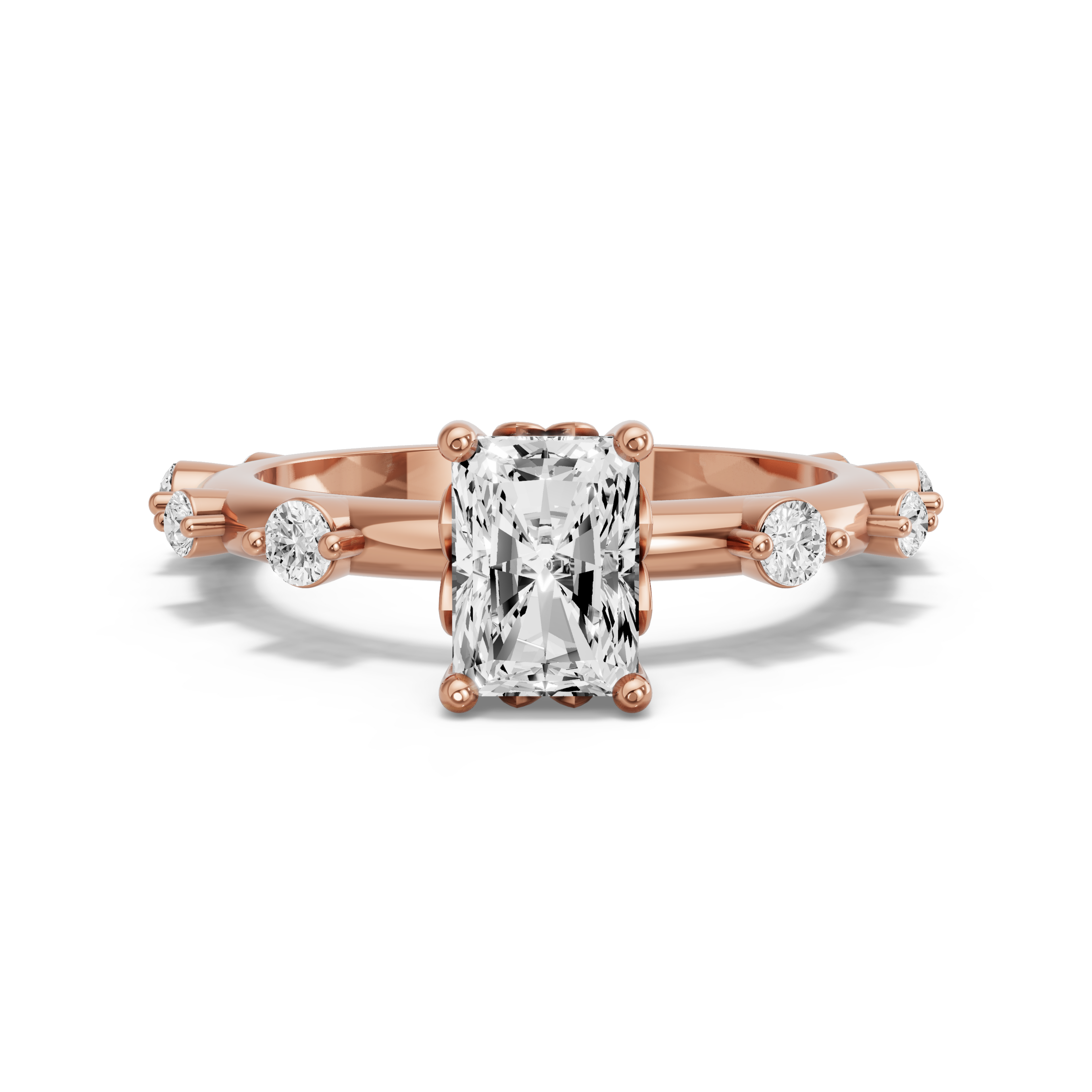 Image for Radiant Lotus Basket Ring with Floating Station band in 18K Yellow Gold