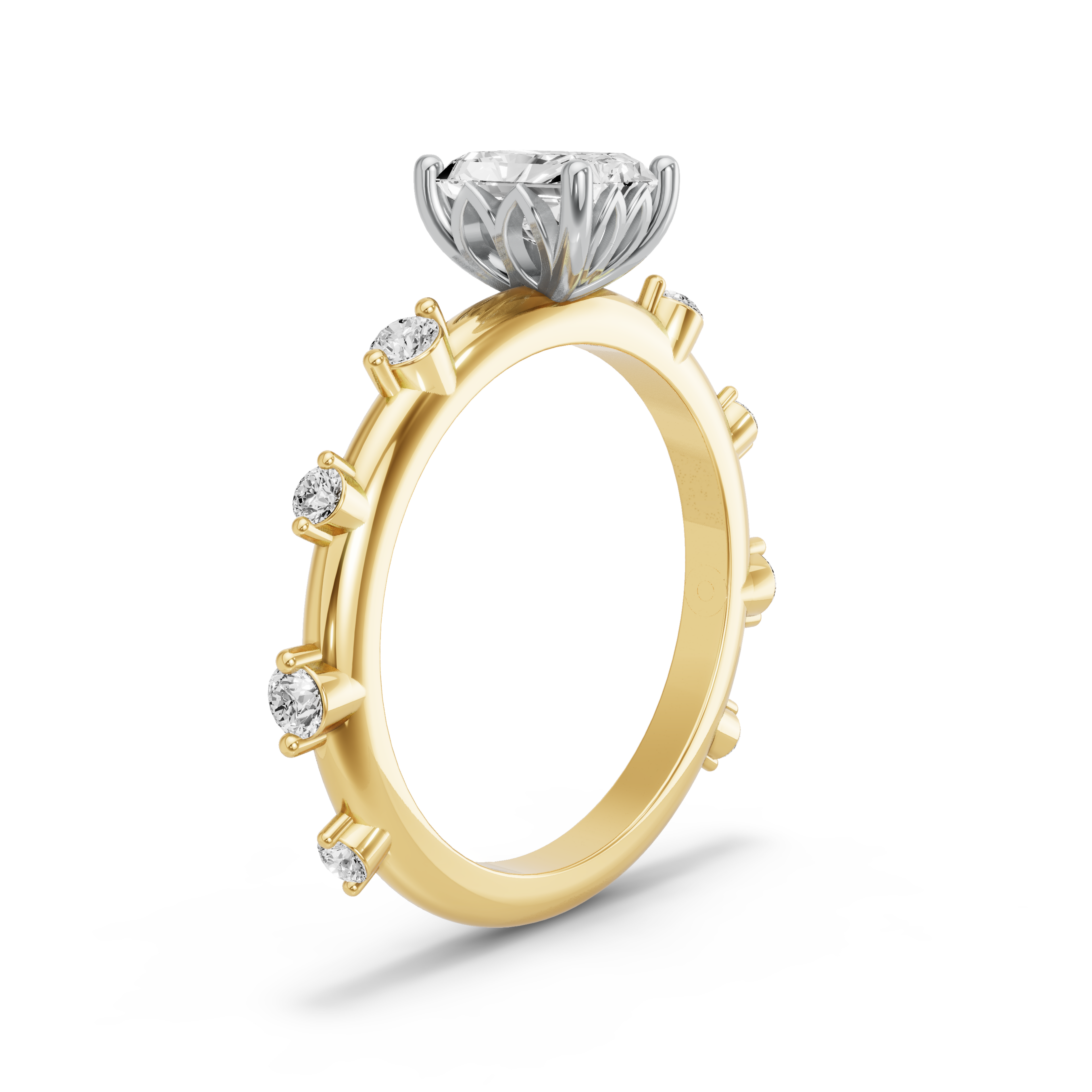 Image for Radiant Lotus Basket Ring with Floating Station band in 14K Rose Gold