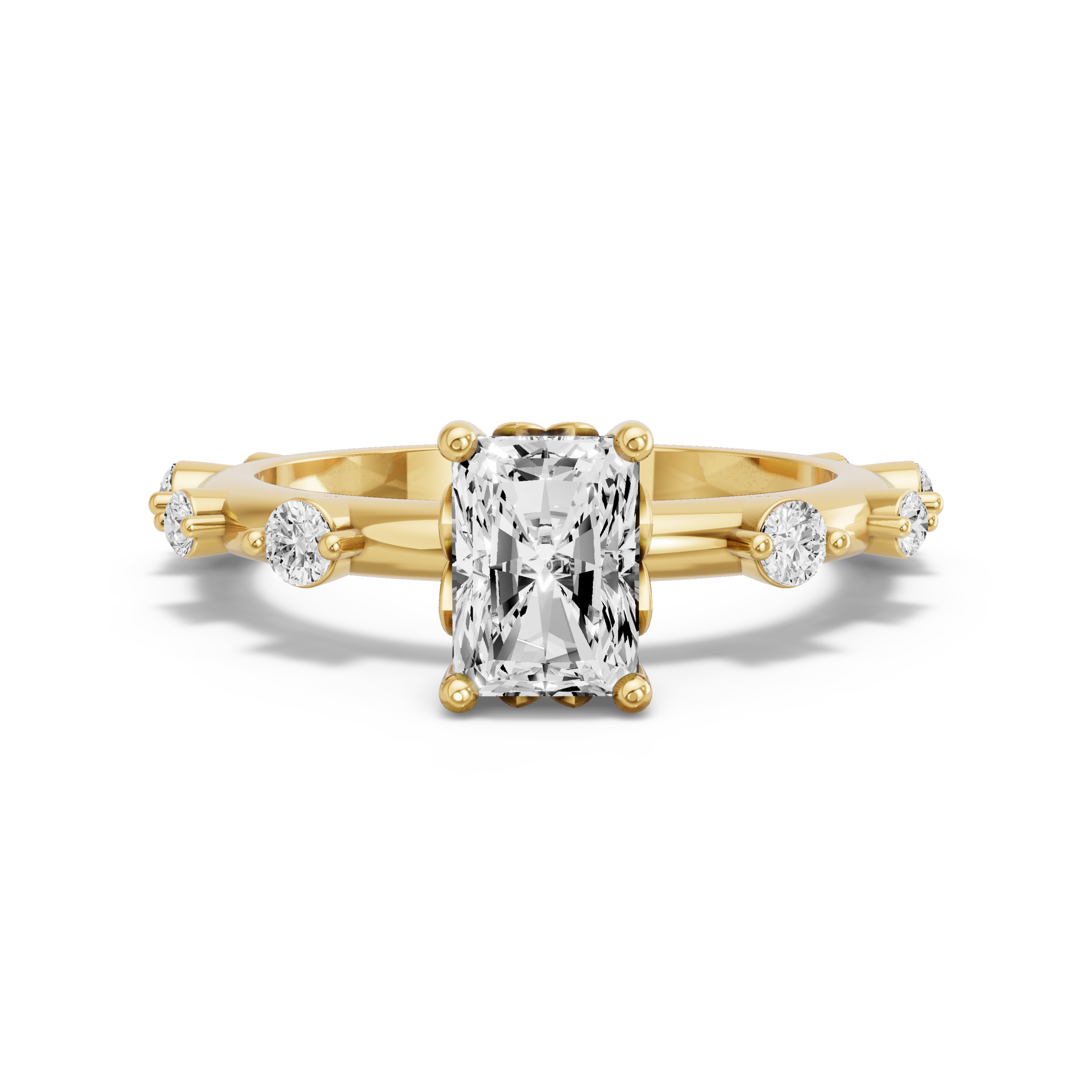 Image for Radiant Lotus Basket Ring with Floating Station band in 18K White Gold