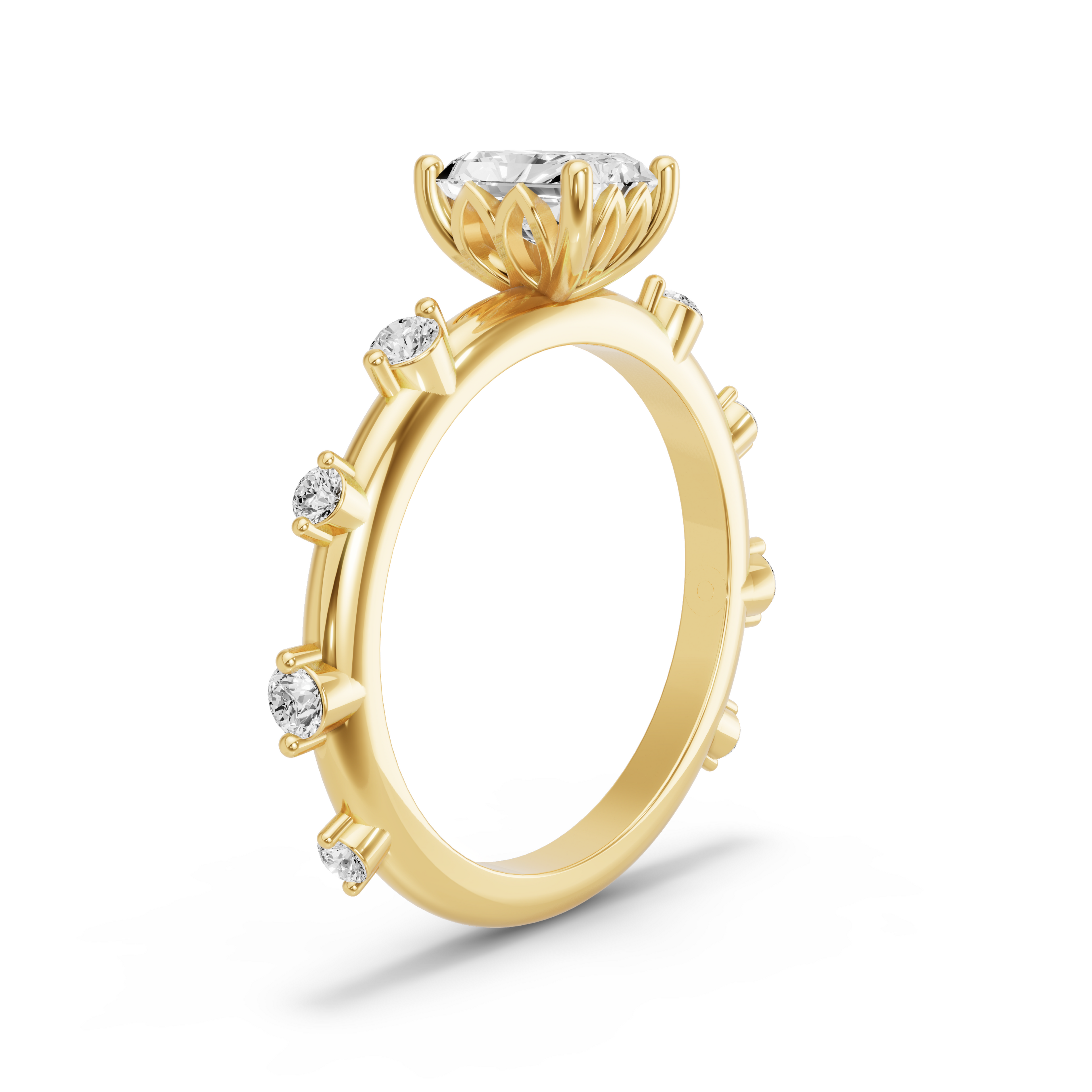 Image for Radiant Lotus Basket Ring with Floating Station band in 10K White Gold