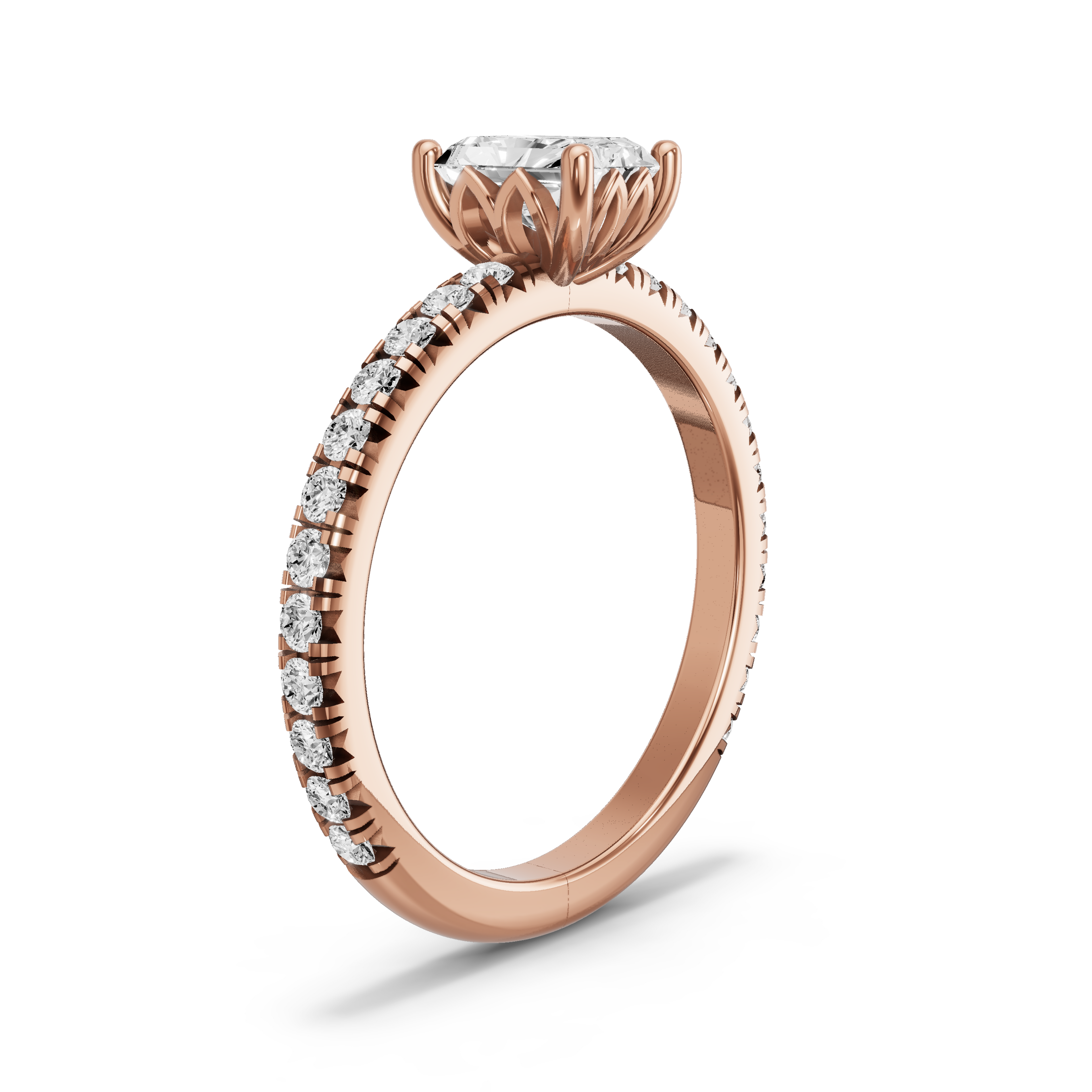 Image for Radiant Lotus Basket Ring with French Pave band in 10K Yellow Gold