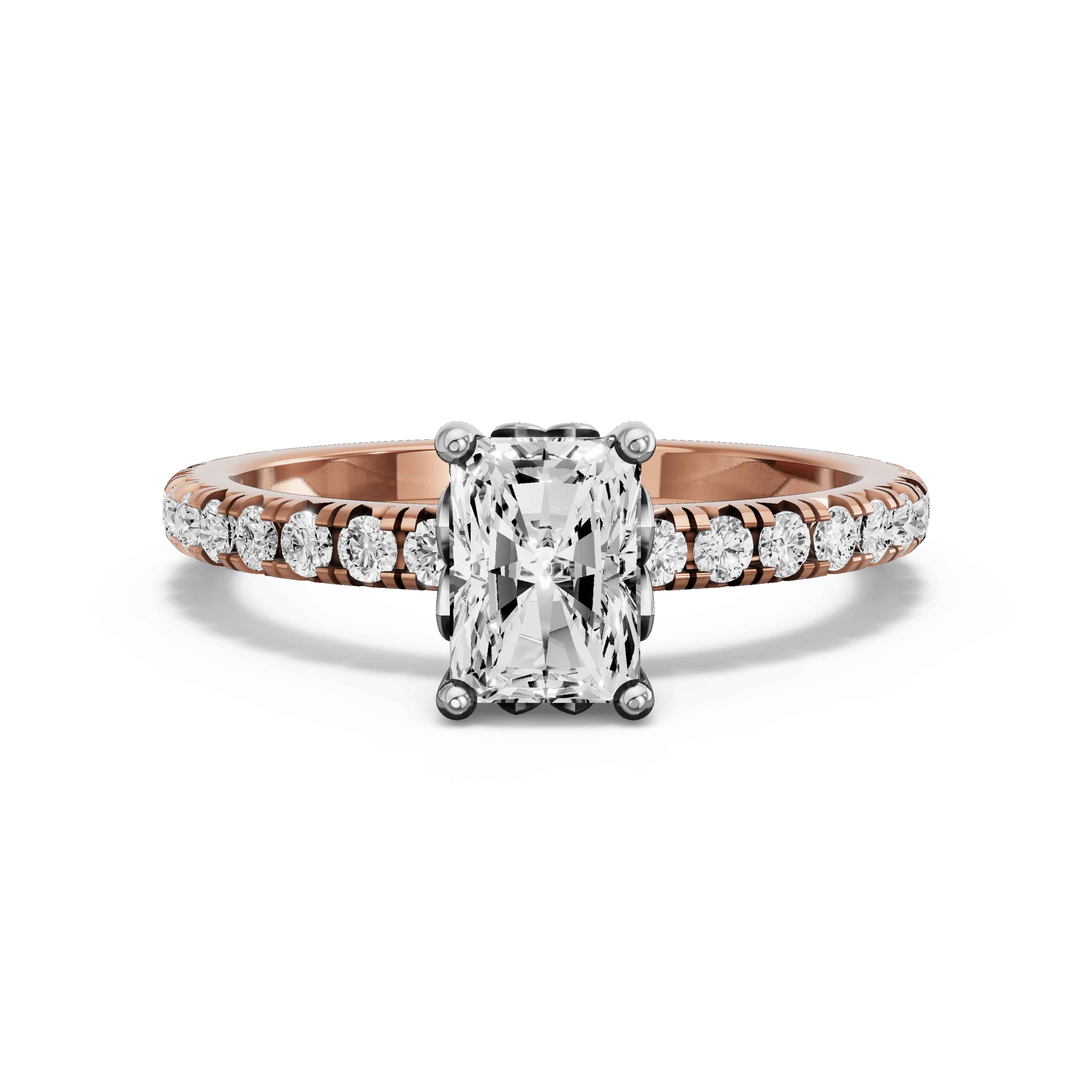 Image for Radiant Lotus Basket Ring with French Pave band in 18K Two Tone Yellow Gold