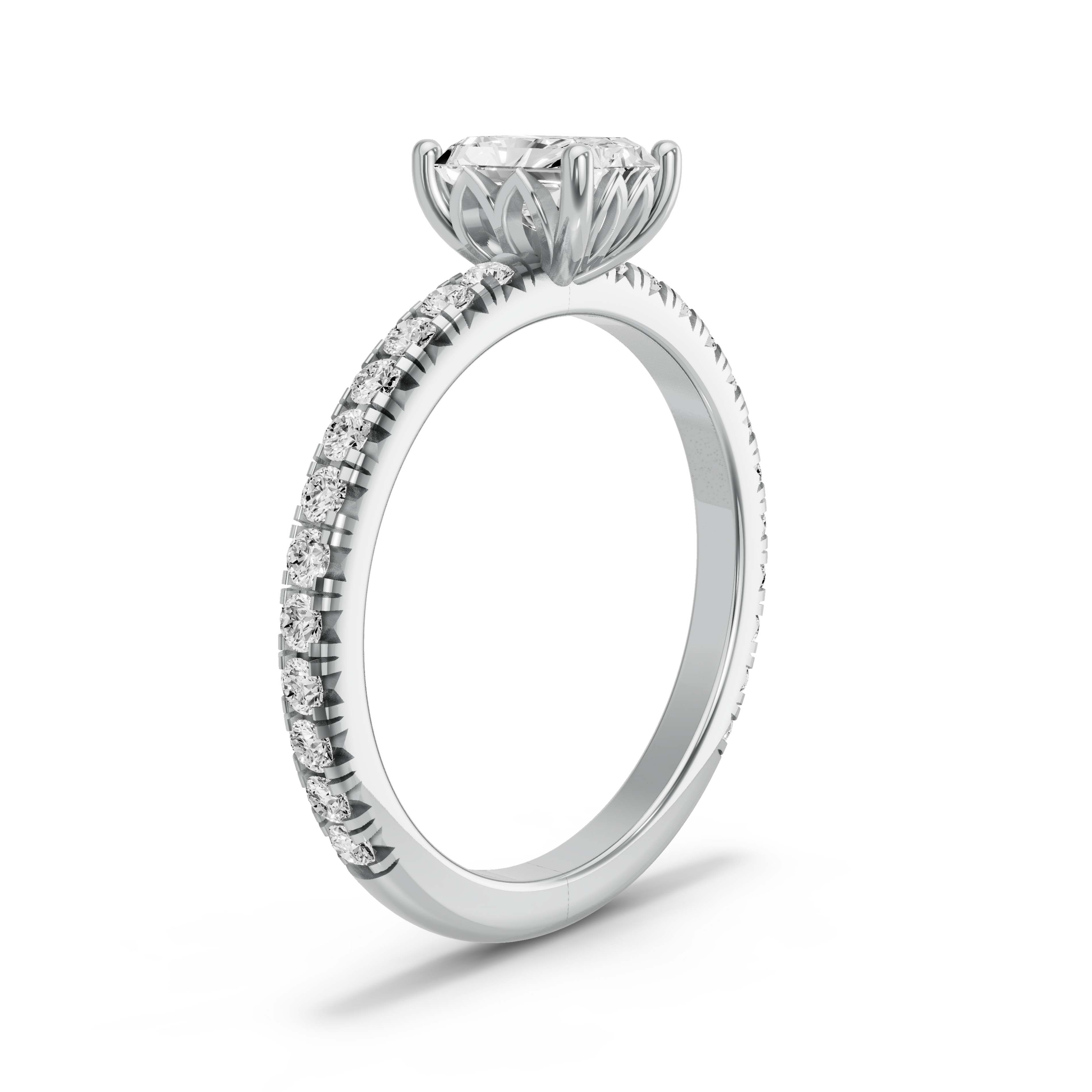 Image for Radiant Lotus Basket Ring with French Pave band in 18K Two Tone Rose Gold