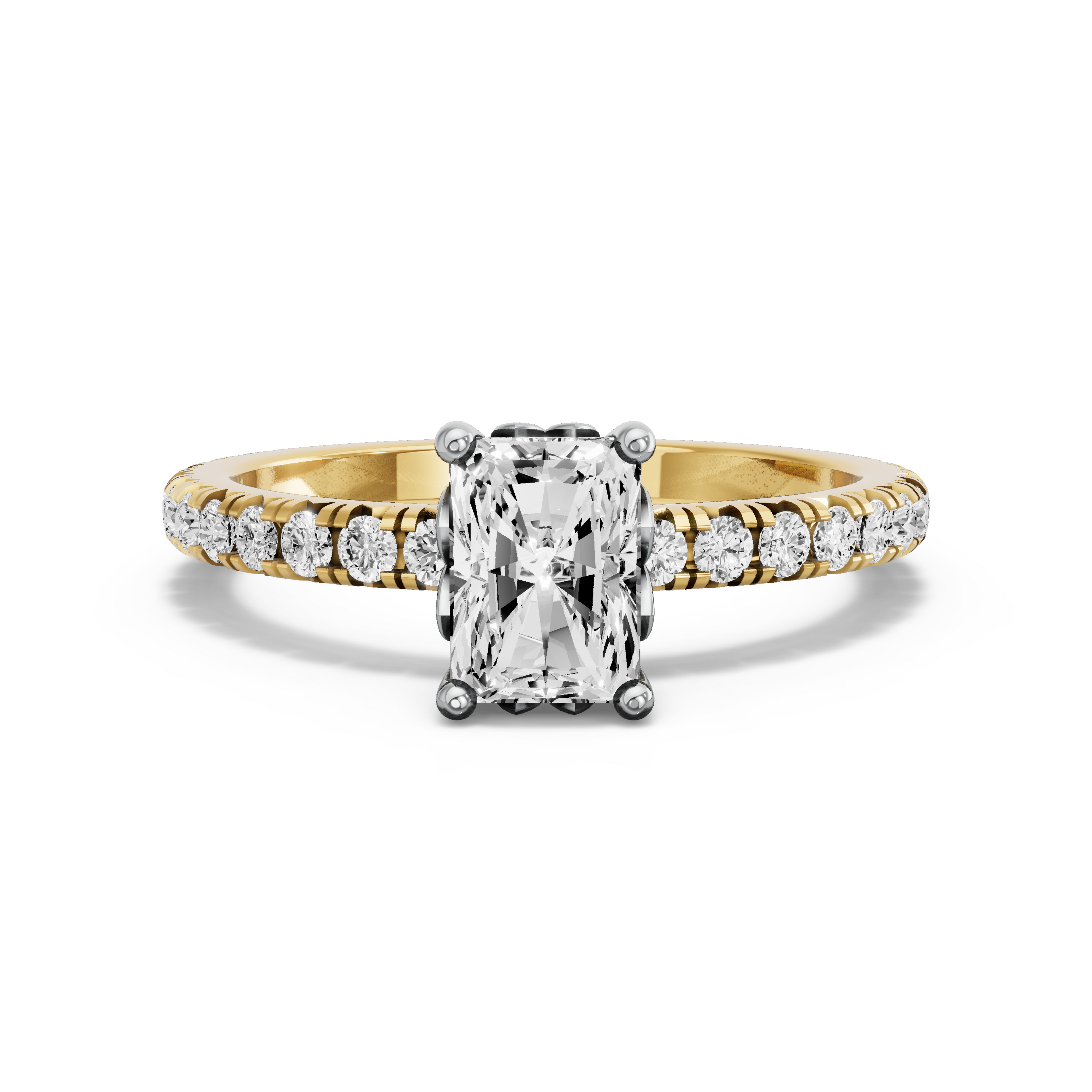 Image for Radiant Lotus Basket Ring with French Pave band in 14K Rose Gold