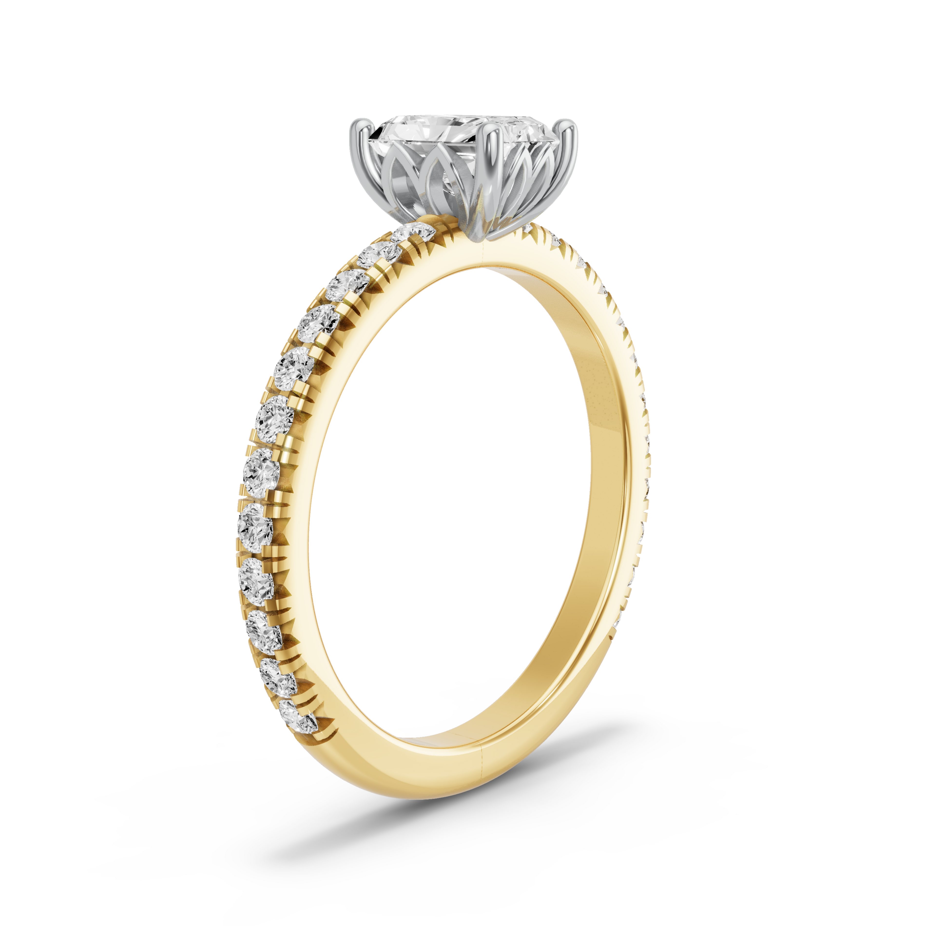 Image for Radiant Lotus Basket Ring with French Pave band in 14K Rose Gold