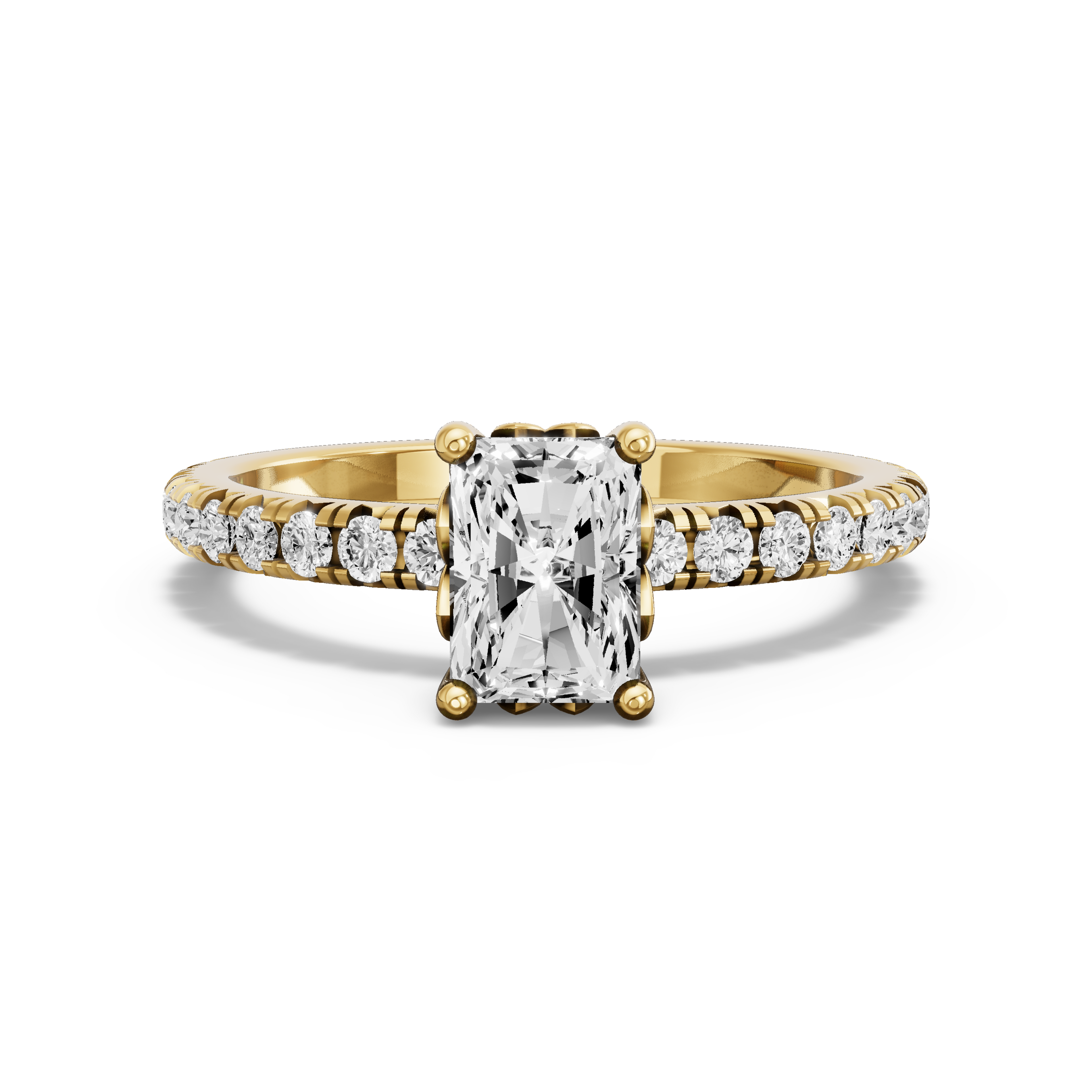 Image for Radiant Lotus Basket Ring with French Pave band in 18K White Gold