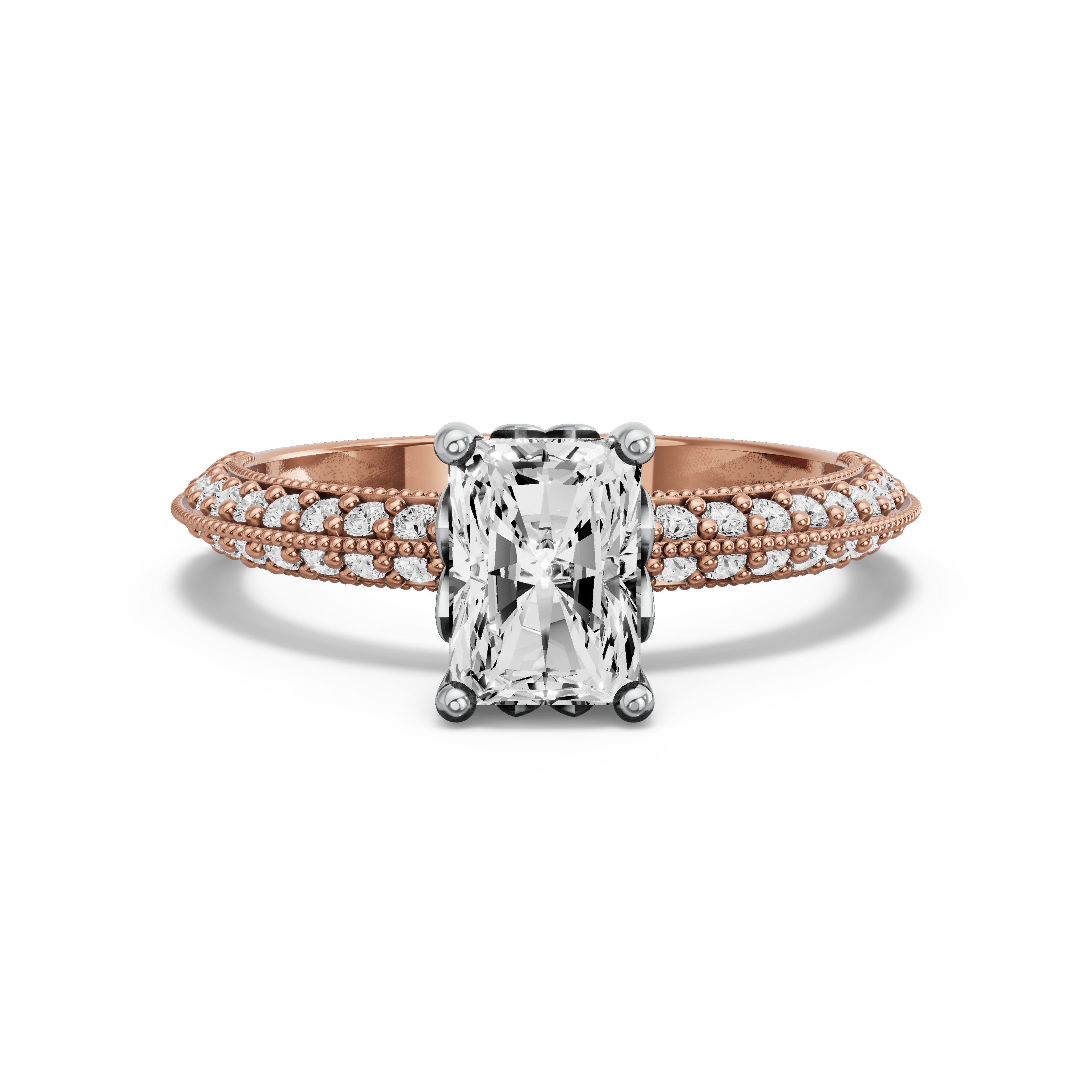 Image for Radiant Lotus Basket Ring with Knife Edge Pave band in 10K Two Tone Yellow Gold