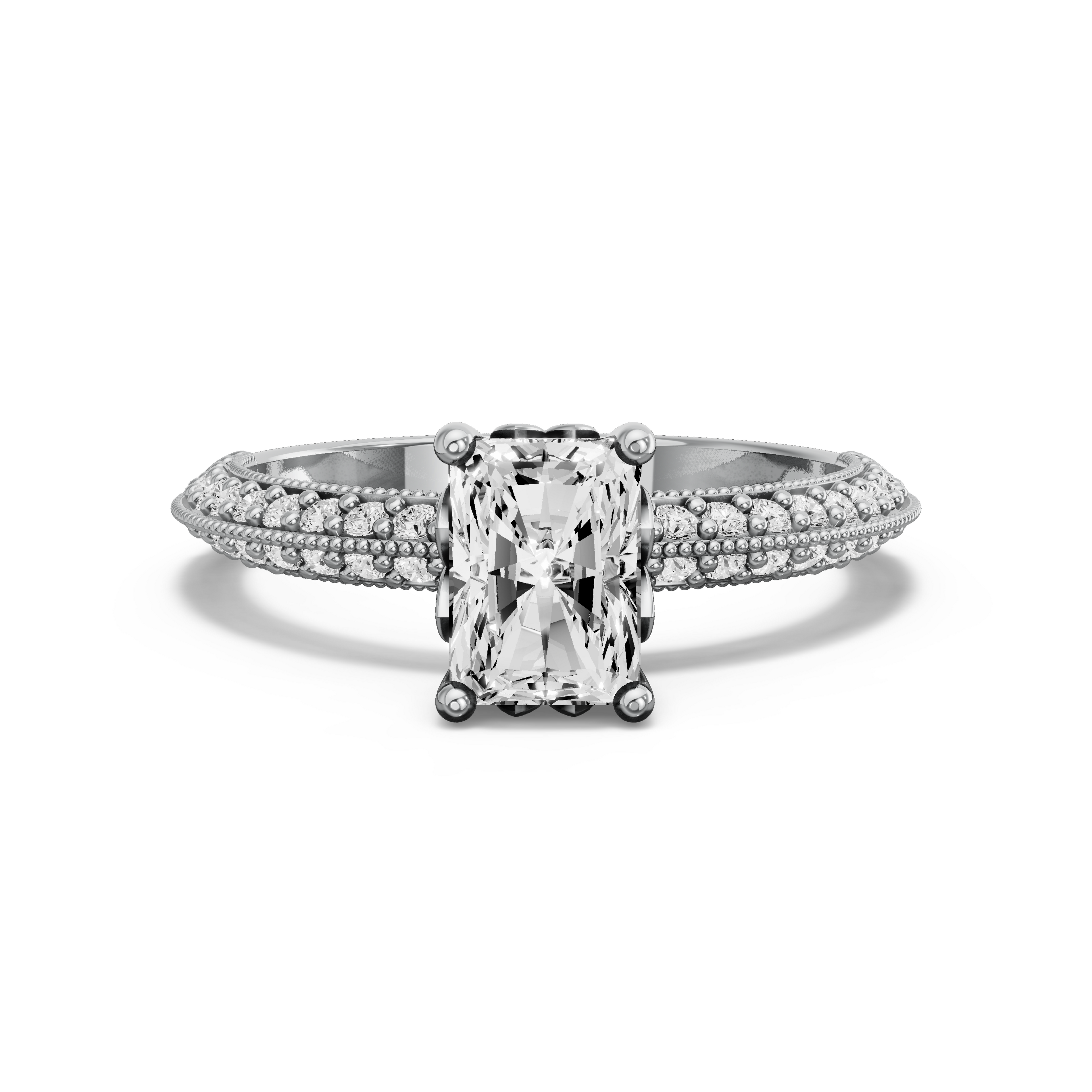 Image for Radiant Lotus Basket Ring with Knife Edge Pave band in 18K Two Tone Rose Gold