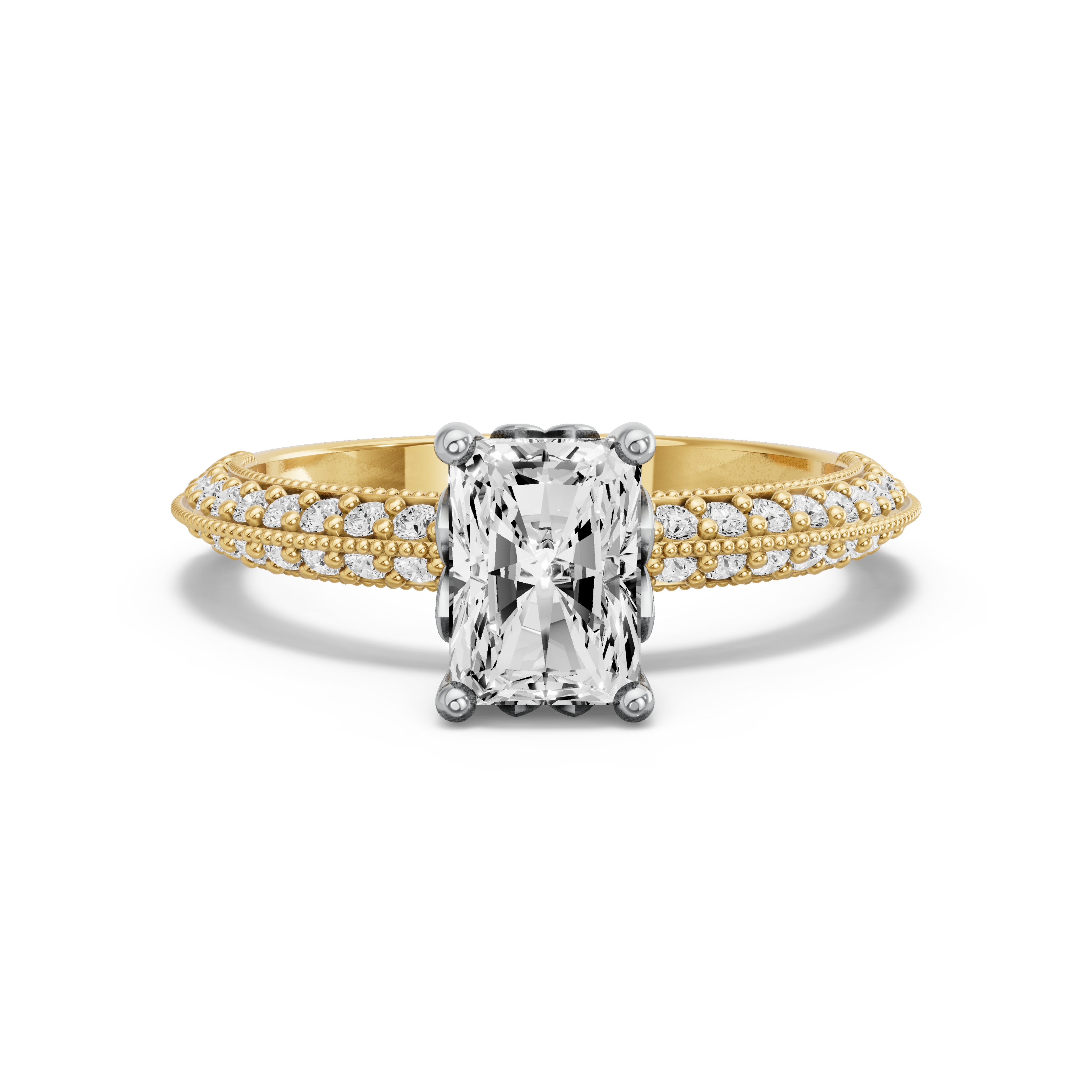 Image for Radiant Lotus Basket Ring with Knife Edge Pave band in 18K Rose Gold