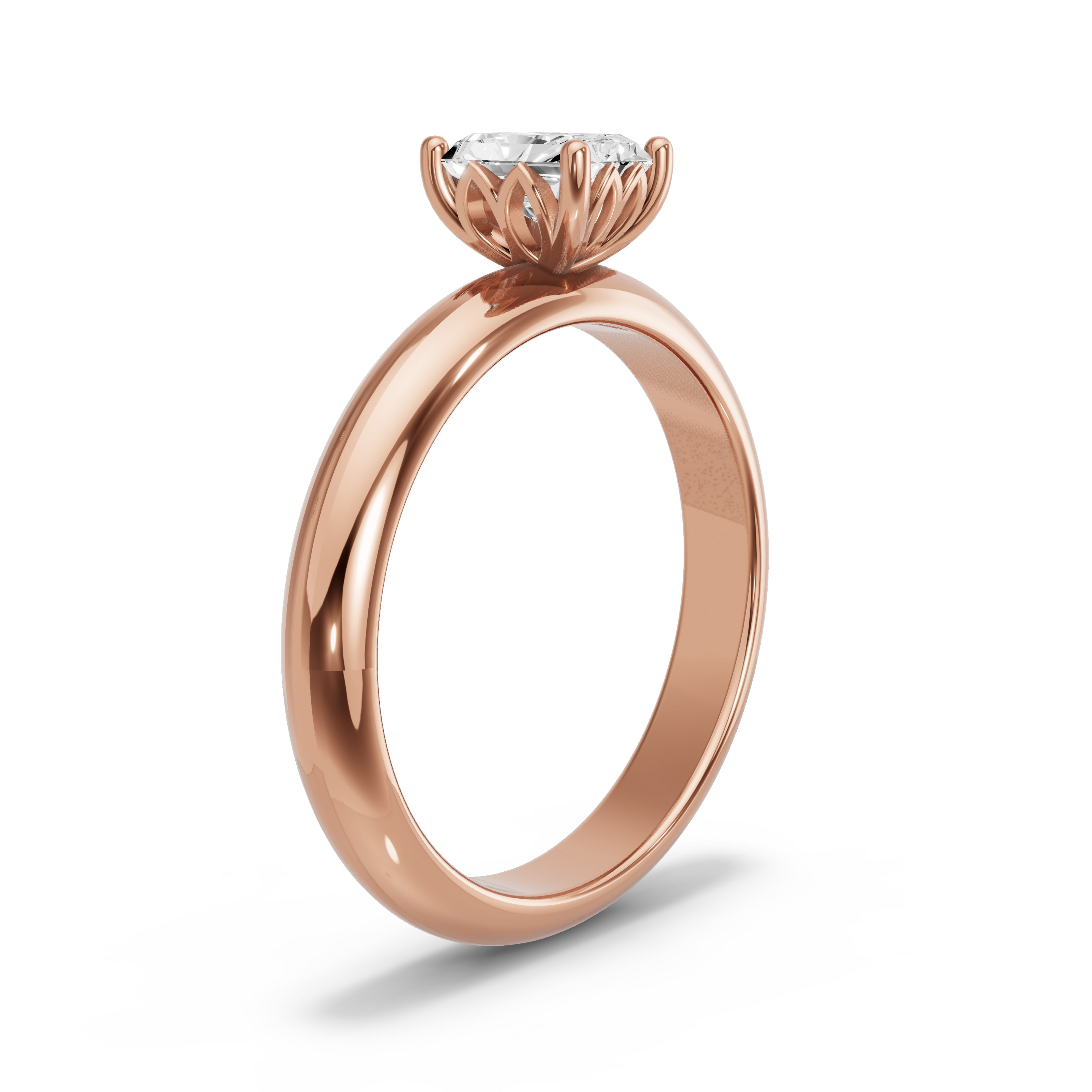 Image for Radiant Lotus Basket Ring with Knife Edge Solitaire band in 14K Yellow Gold
