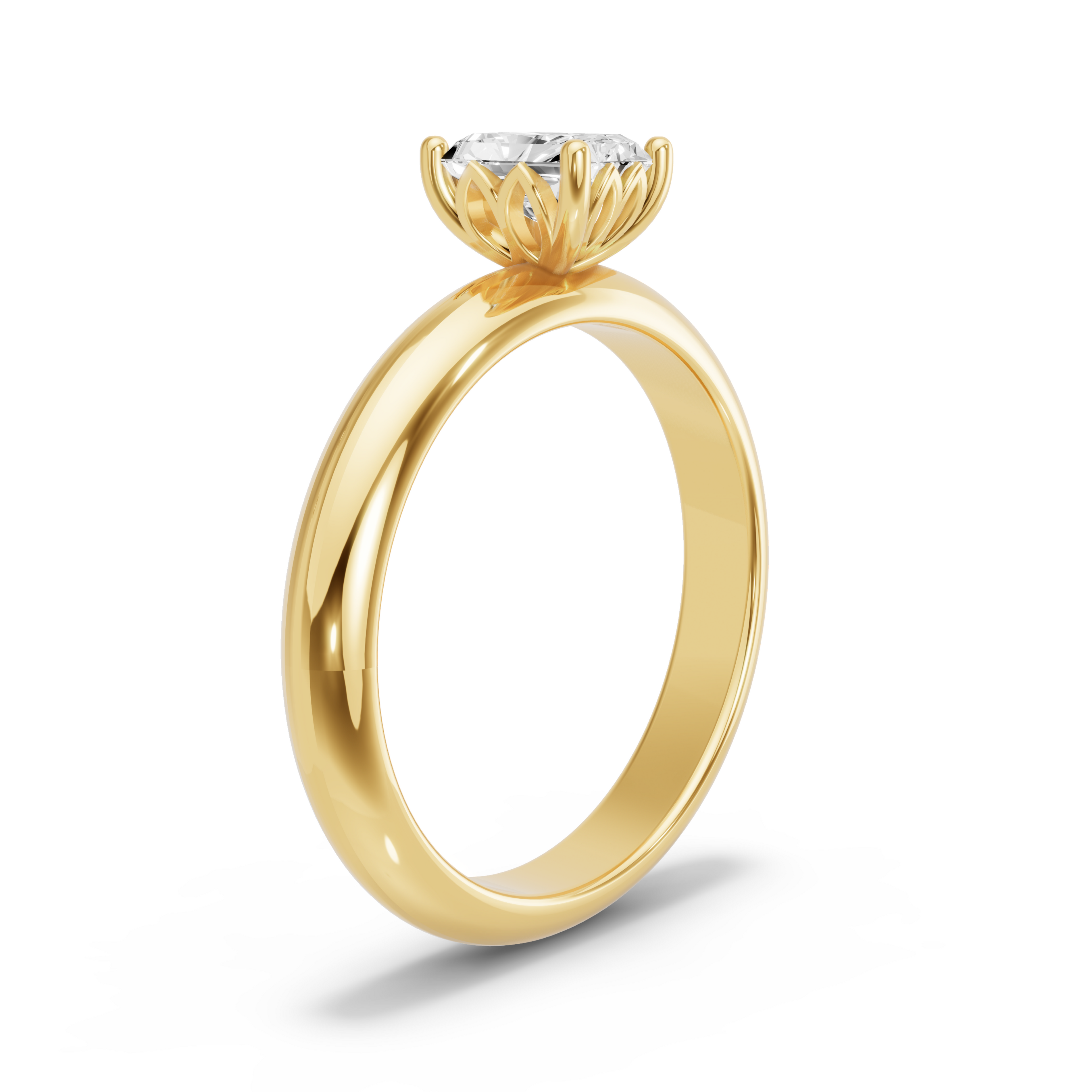 Image for Radiant Lotus Basket Ring with Knife Edge Solitaire band in 14K White Gold