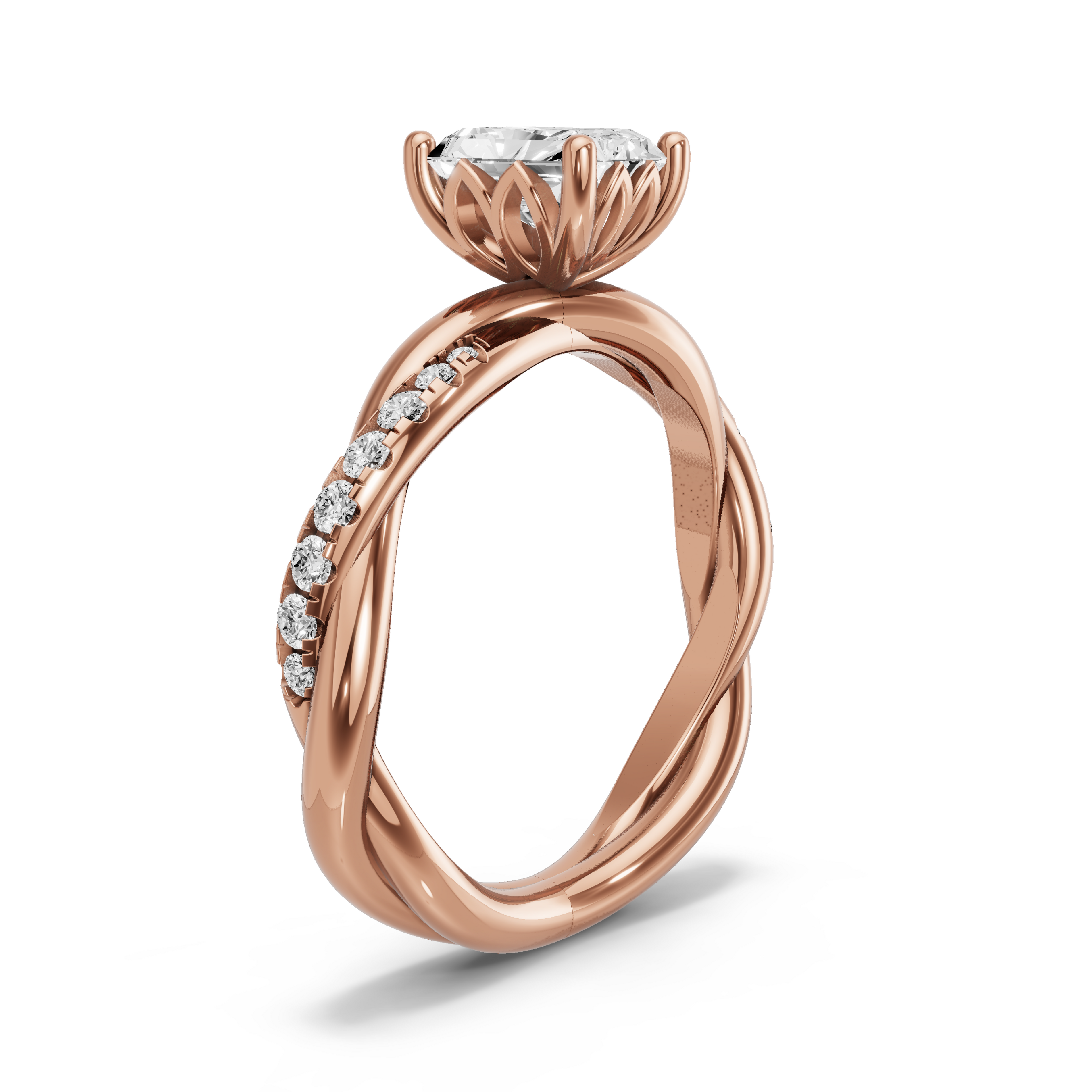 Image for Radiant Lotus Basket Ring with Rope Pave band in 10K Yellow Gold