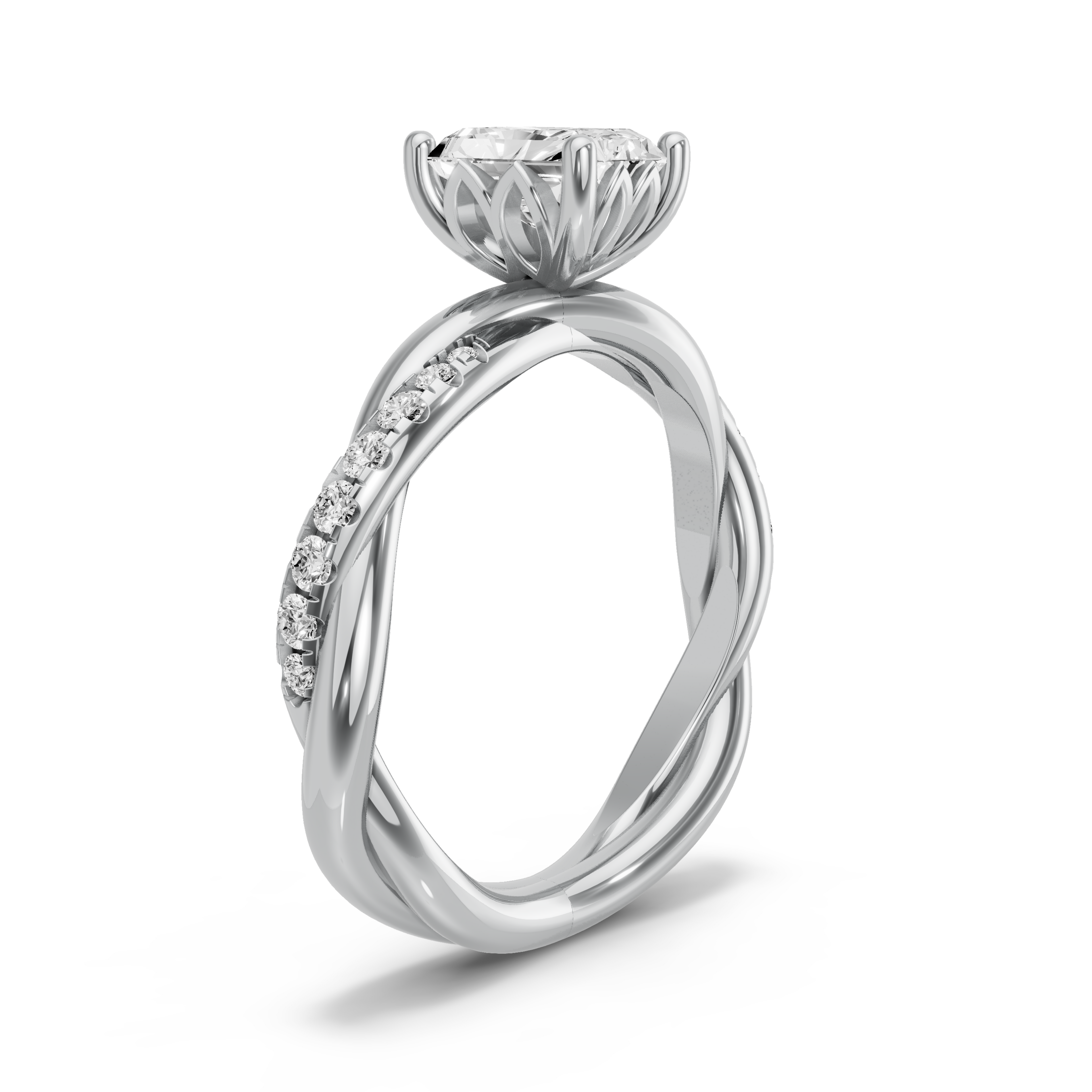 Image for Radiant Lotus Basket Ring with Rope Pave band in 10K Two Tone Rose Gold