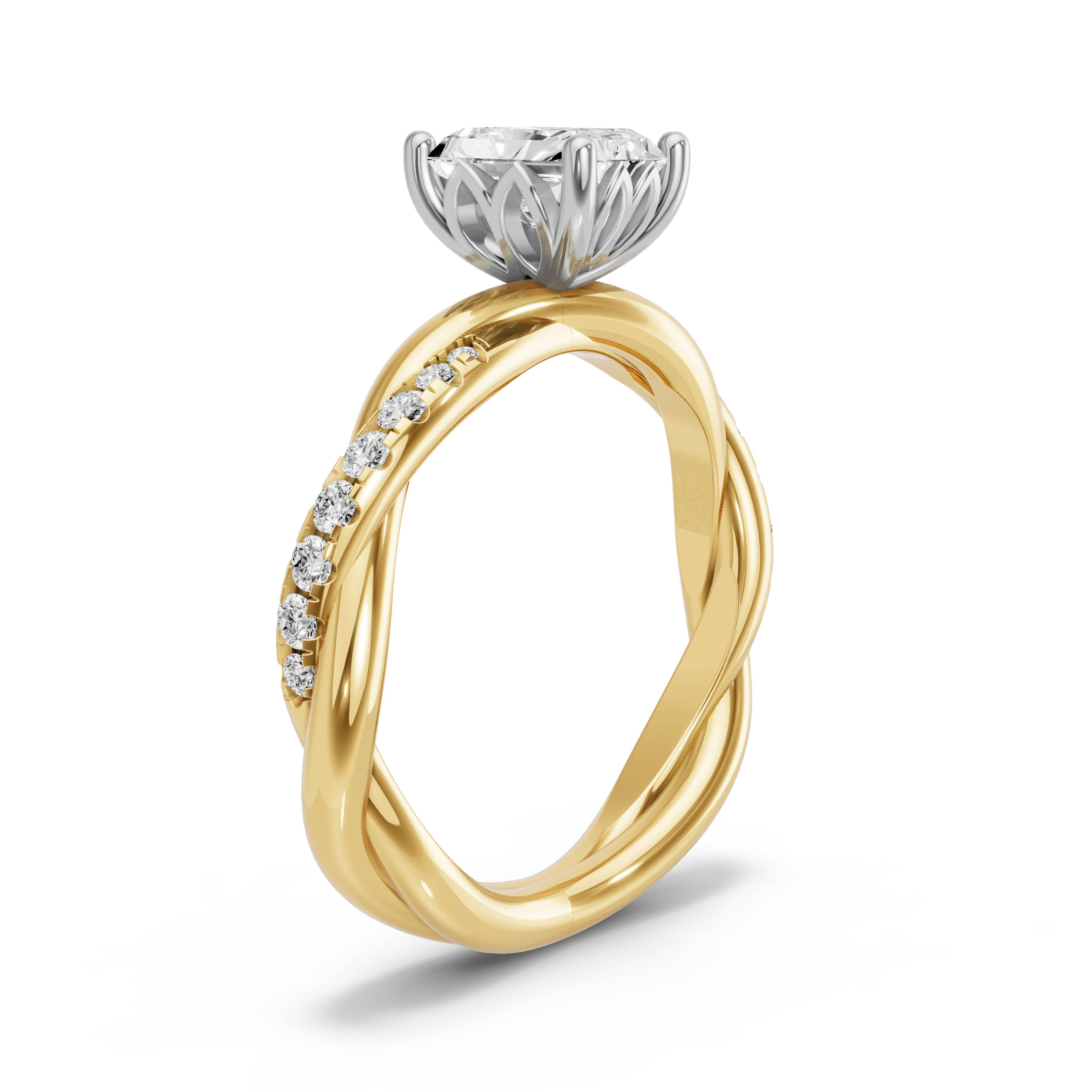 Image for Radiant Lotus Basket Ring with Rope Pave band in 18K Rose Gold