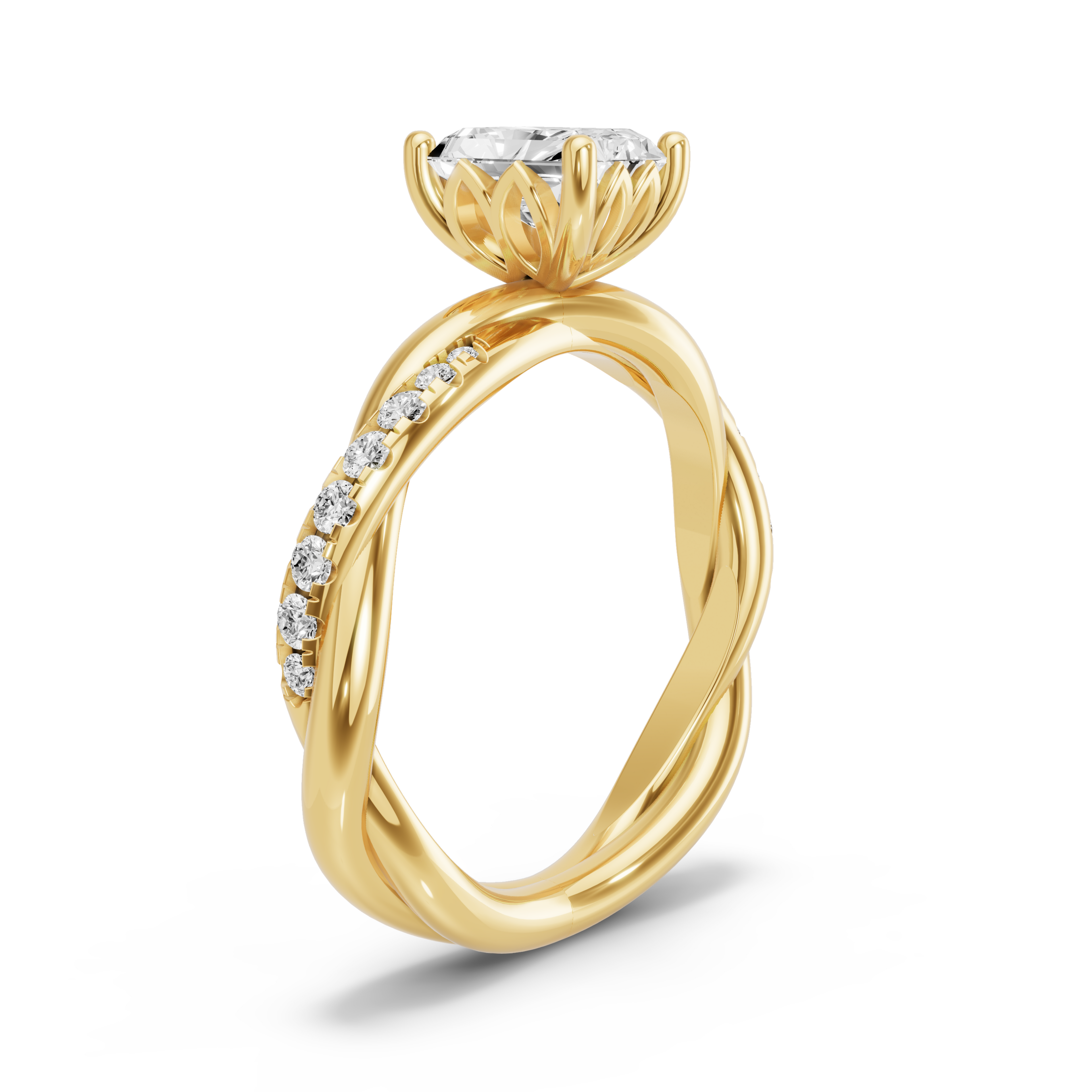 Image for Radiant Lotus Basket Ring with Rope Pave band in 14K White Gold