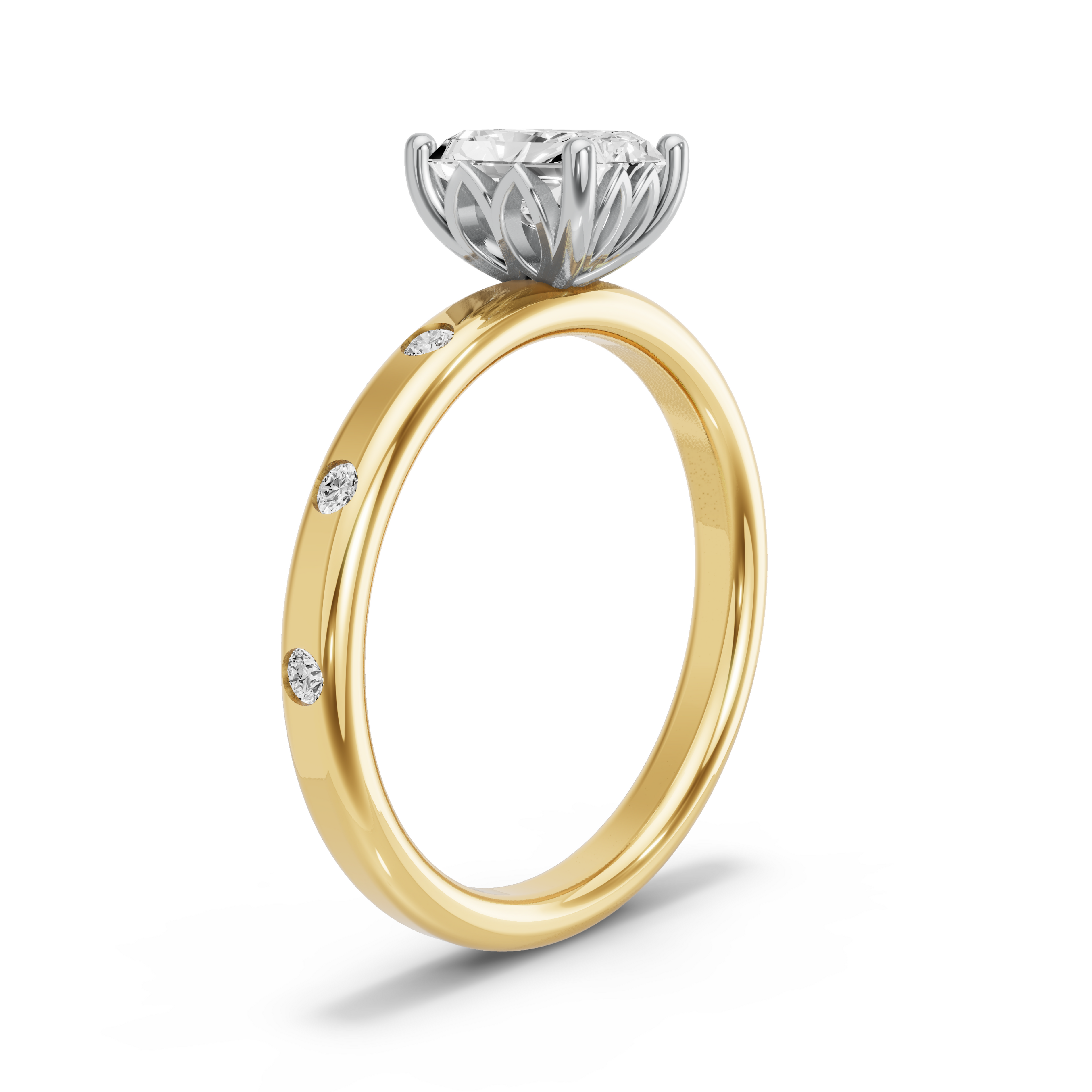 Image for Radiant Lotus Basket Ring with Sleek Accent band in 18K Rose Gold
