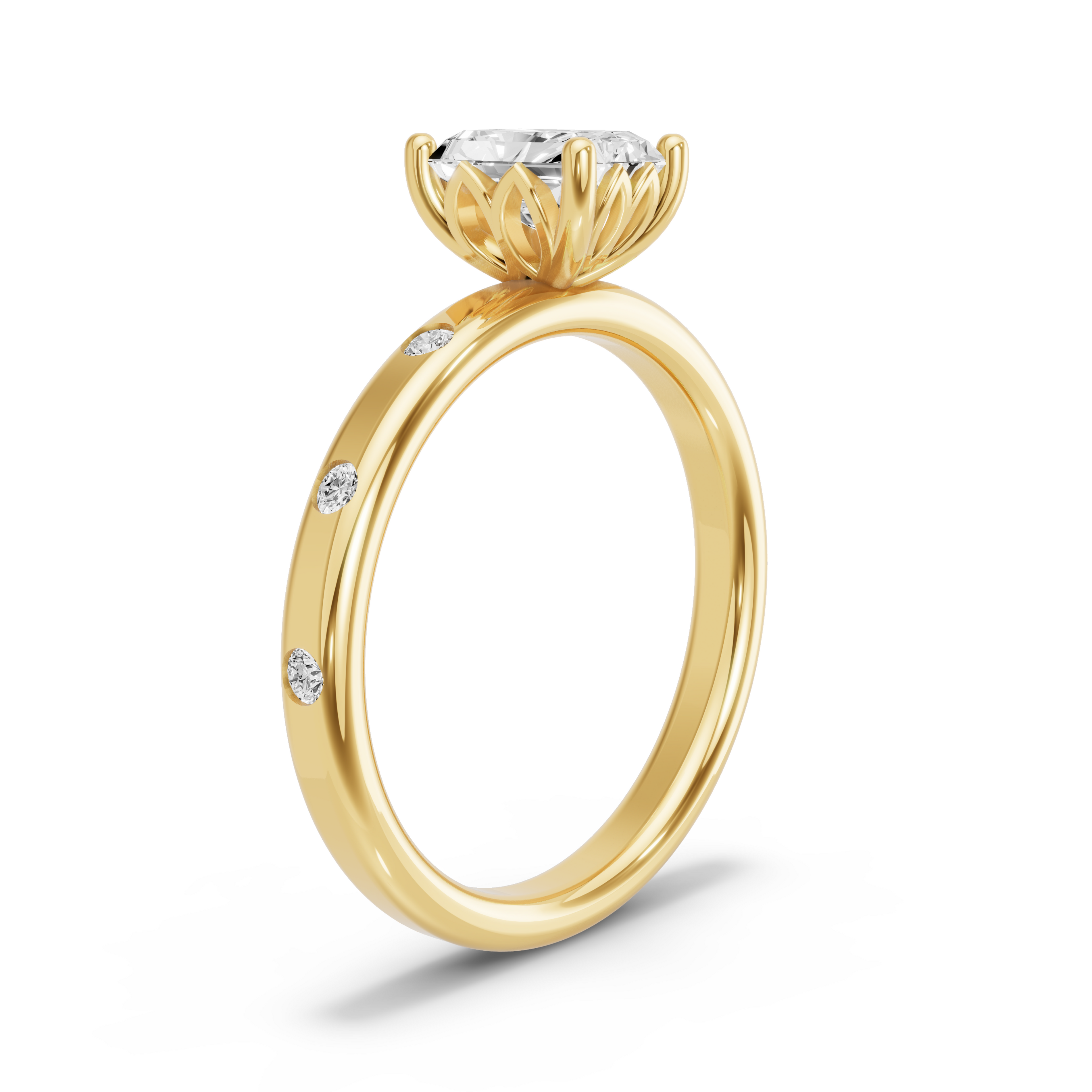 Image for Radiant Lotus Basket Ring with Sleek Accent band in 18K White Gold