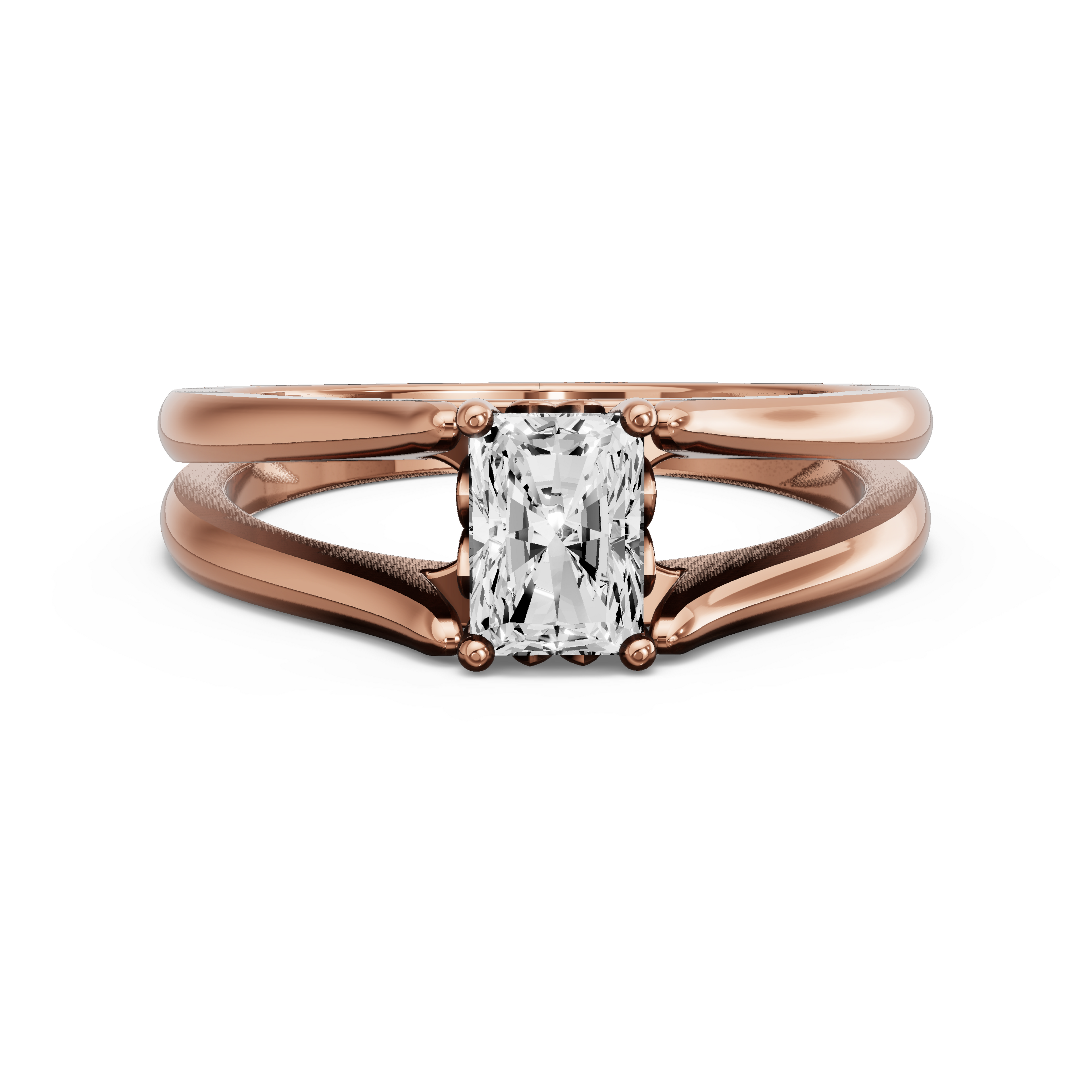 Image for Radiant Lotus Basket Ring with Split Ring Solitaire band in 10K Yellow Gold