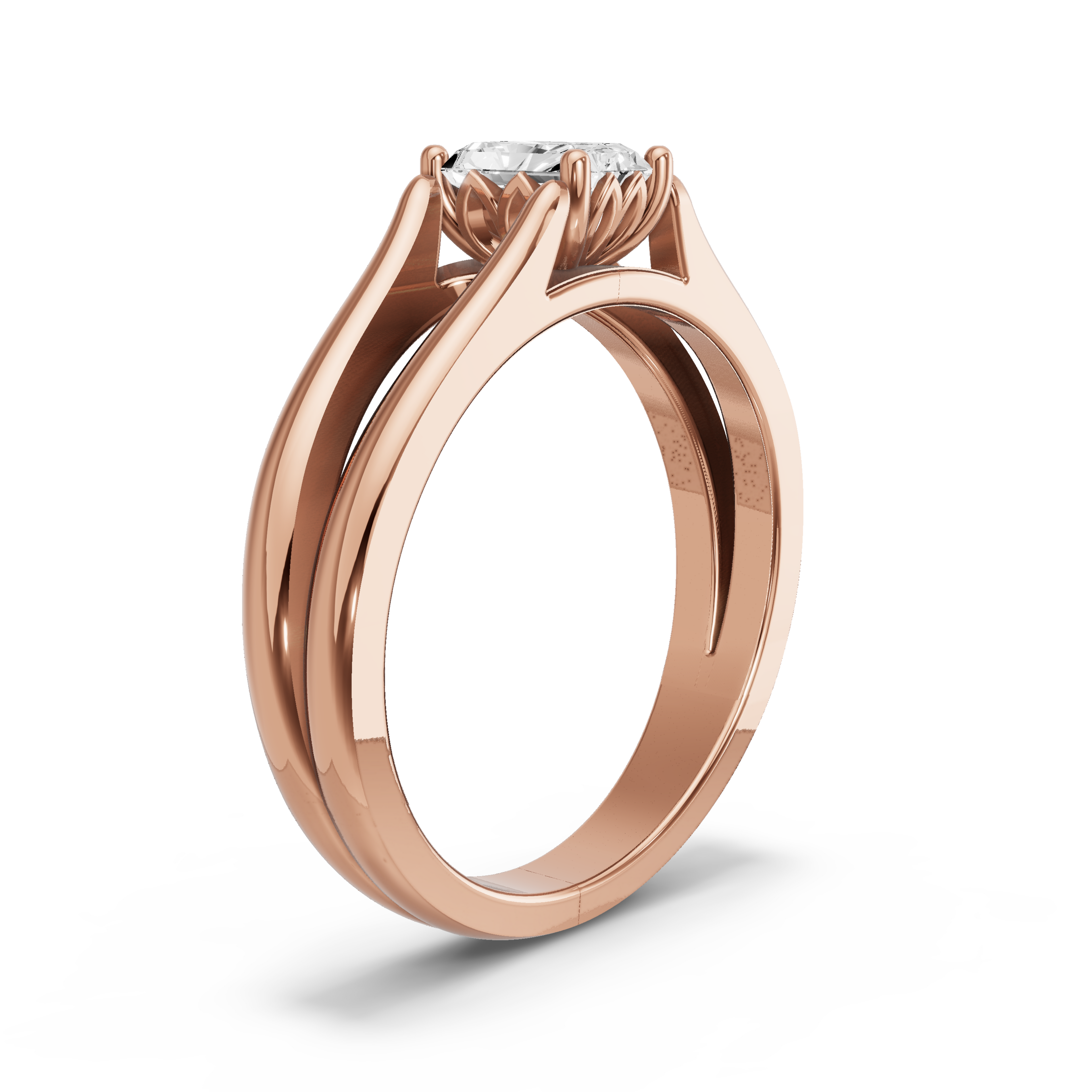 Image for Radiant Lotus Basket Ring with Split Ring Solitaire band in 10K Yellow Gold