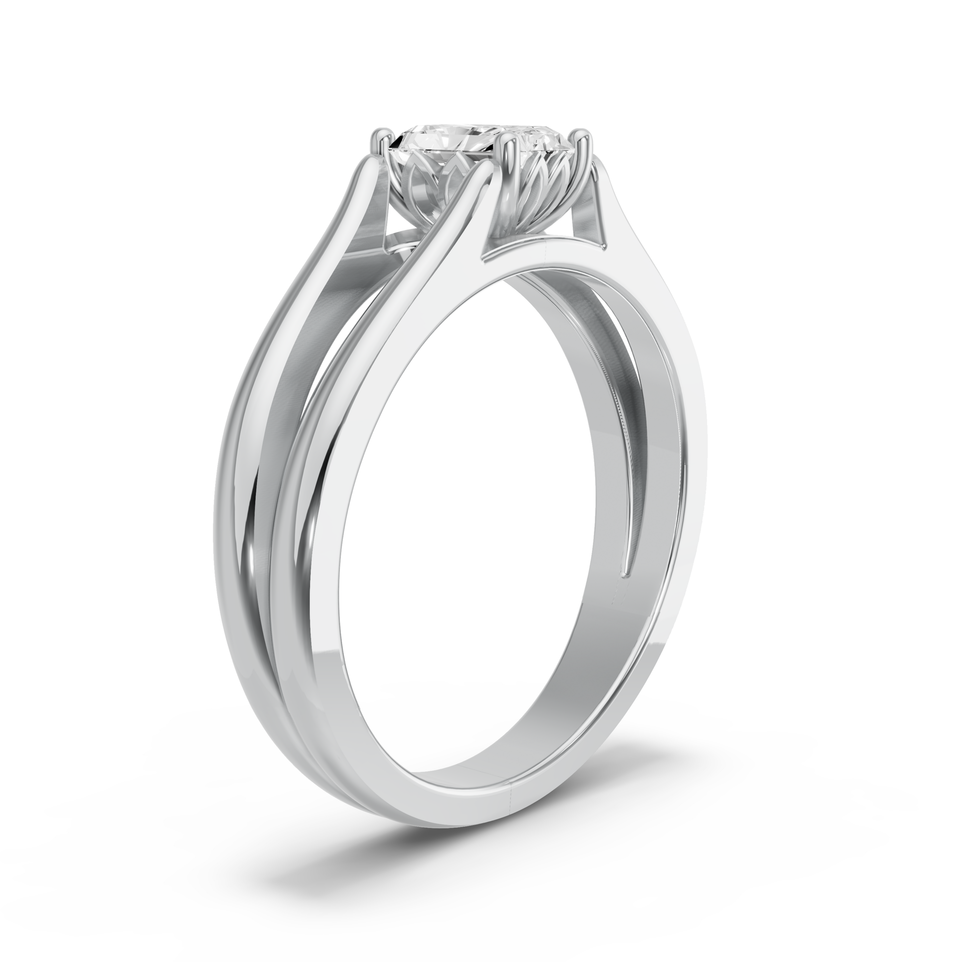 Image for Radiant Lotus Basket Ring with Split Ring Solitaire band in 18K Two Tone Rose Gold