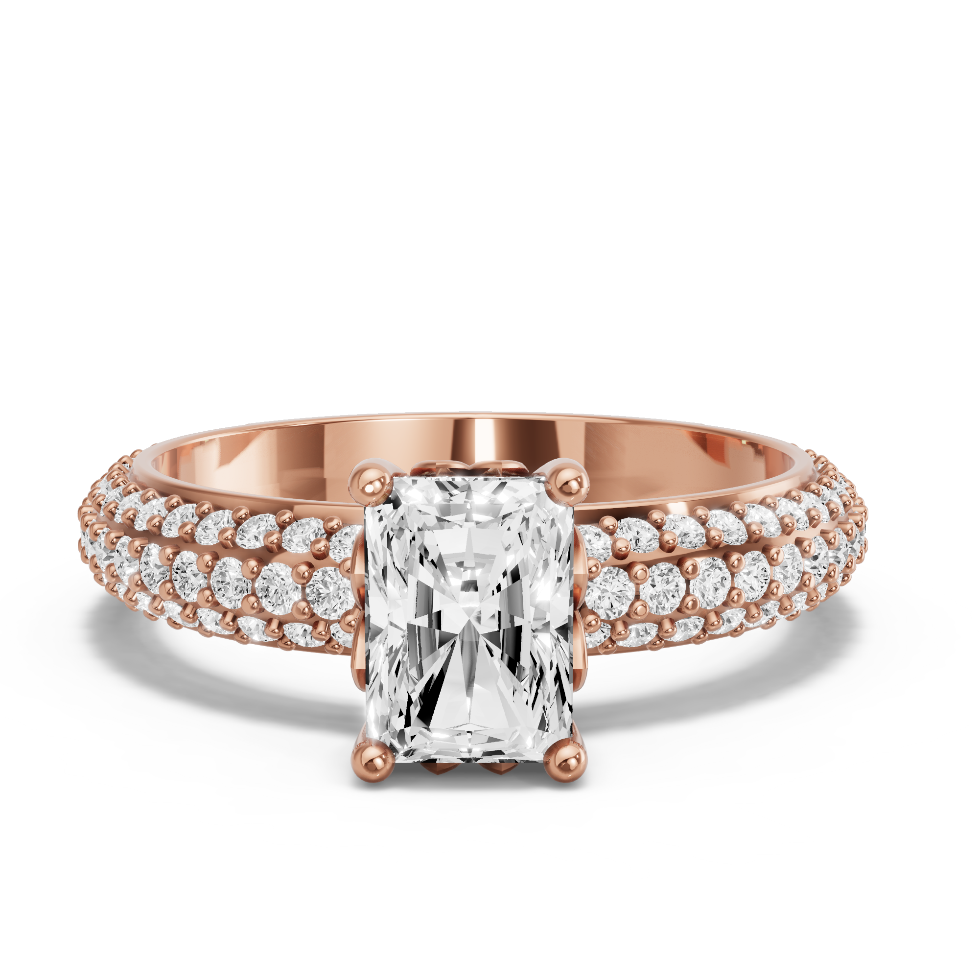 Image for Radiant Lotus Basket Ring with Triple Row Pave band