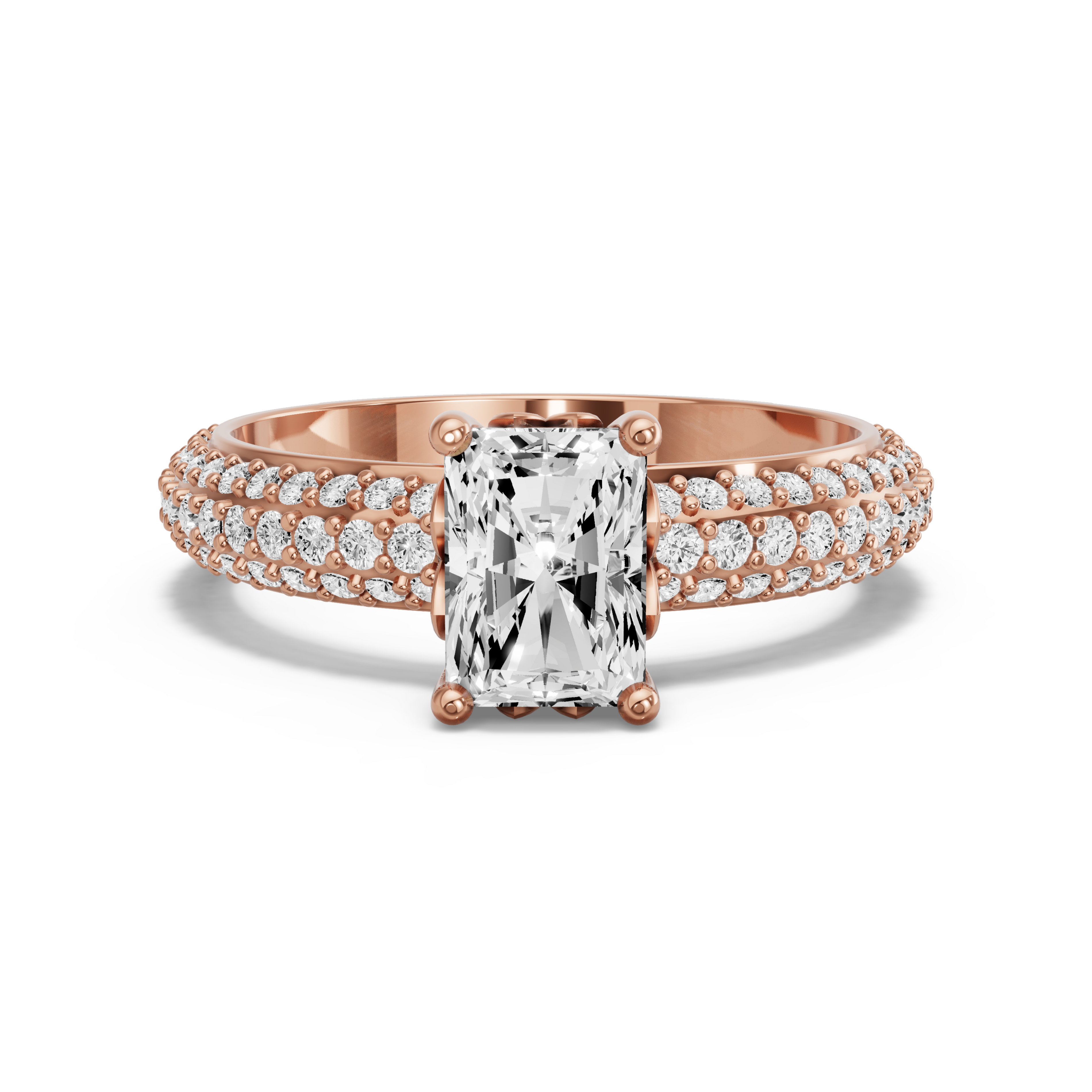 Image for Radiant Lotus Basket Ring with Triple Row Pave band in 10K Yellow Gold