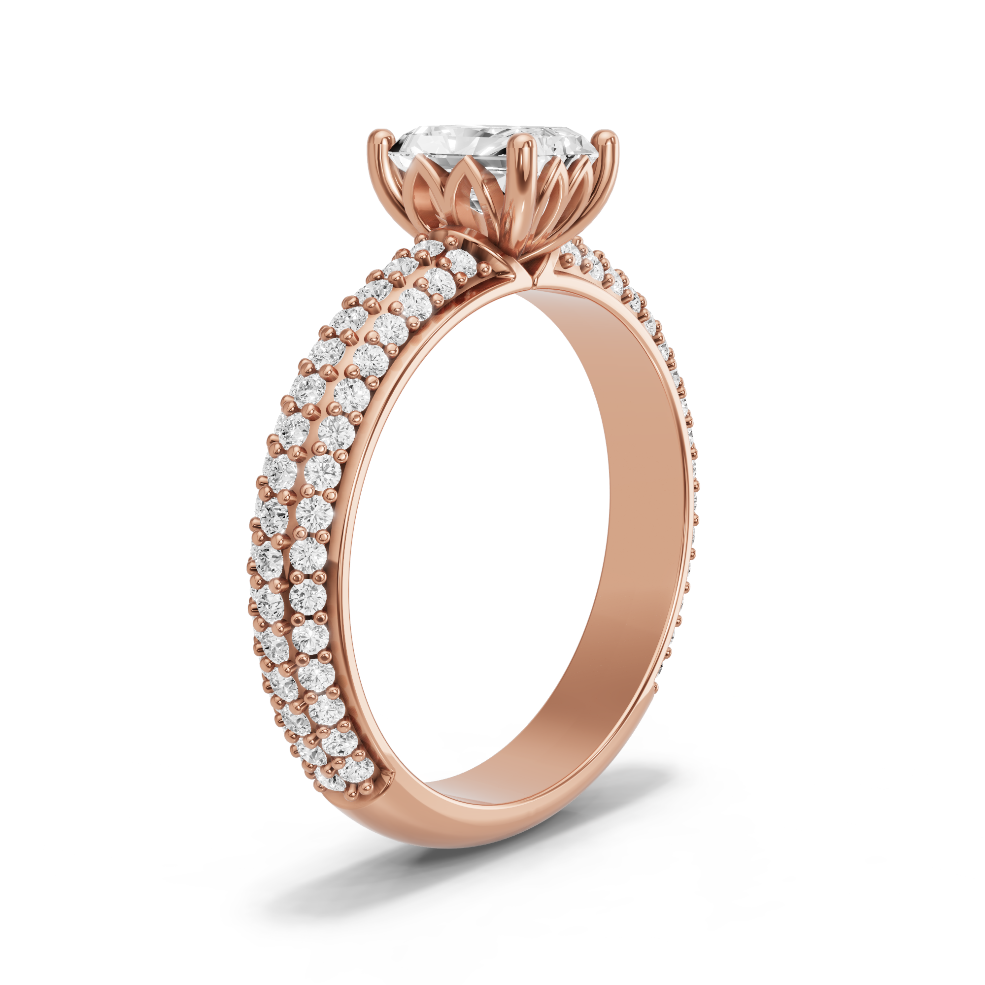 Image for Radiant Lotus Basket Ring with Triple Row Pave band