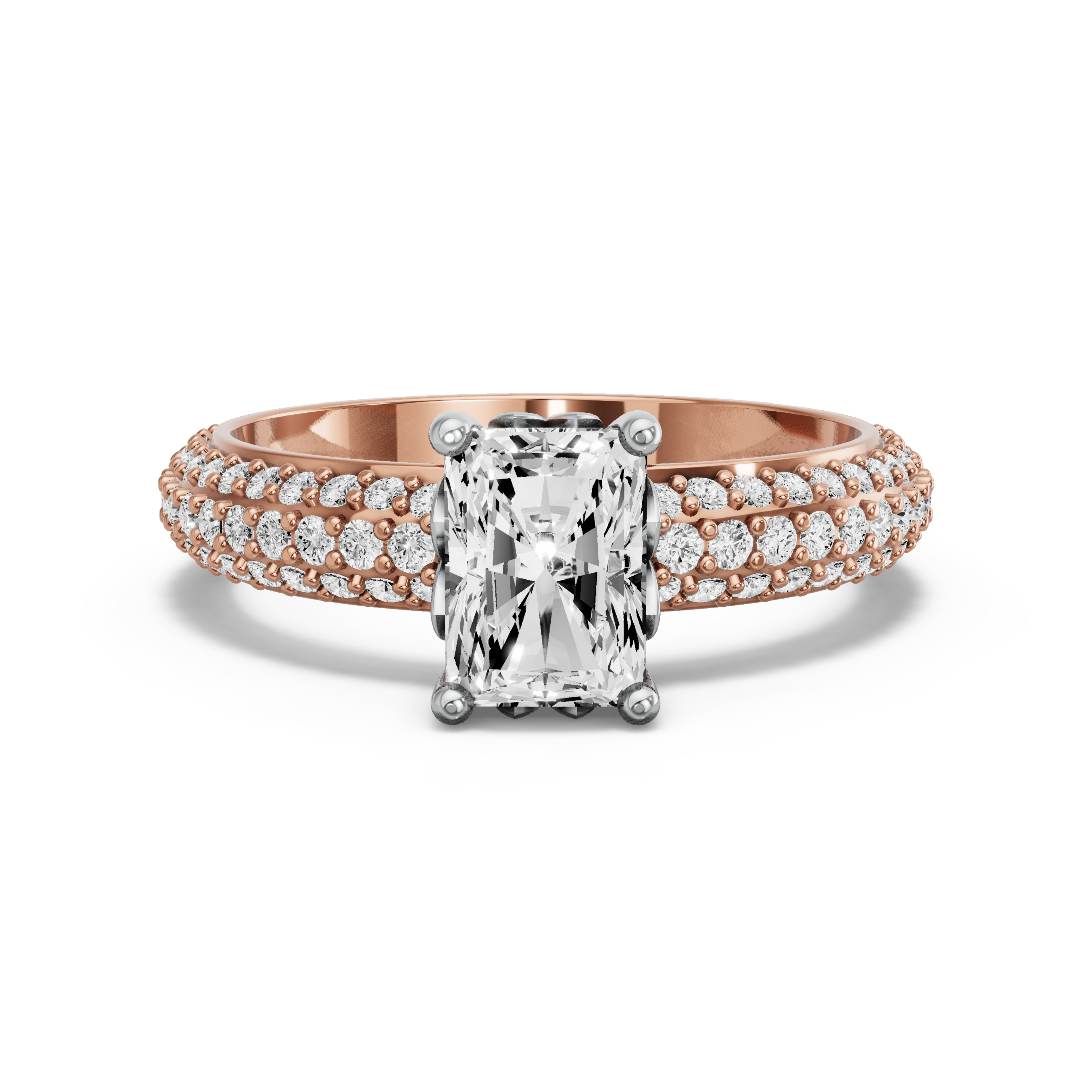 Image for Radiant Lotus Basket Ring with Triple Row Pave band
