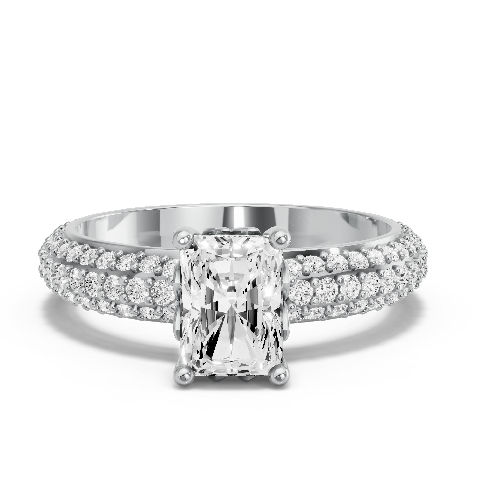 Image for Radiant Lotus Basket Ring with Triple Row Pave band
