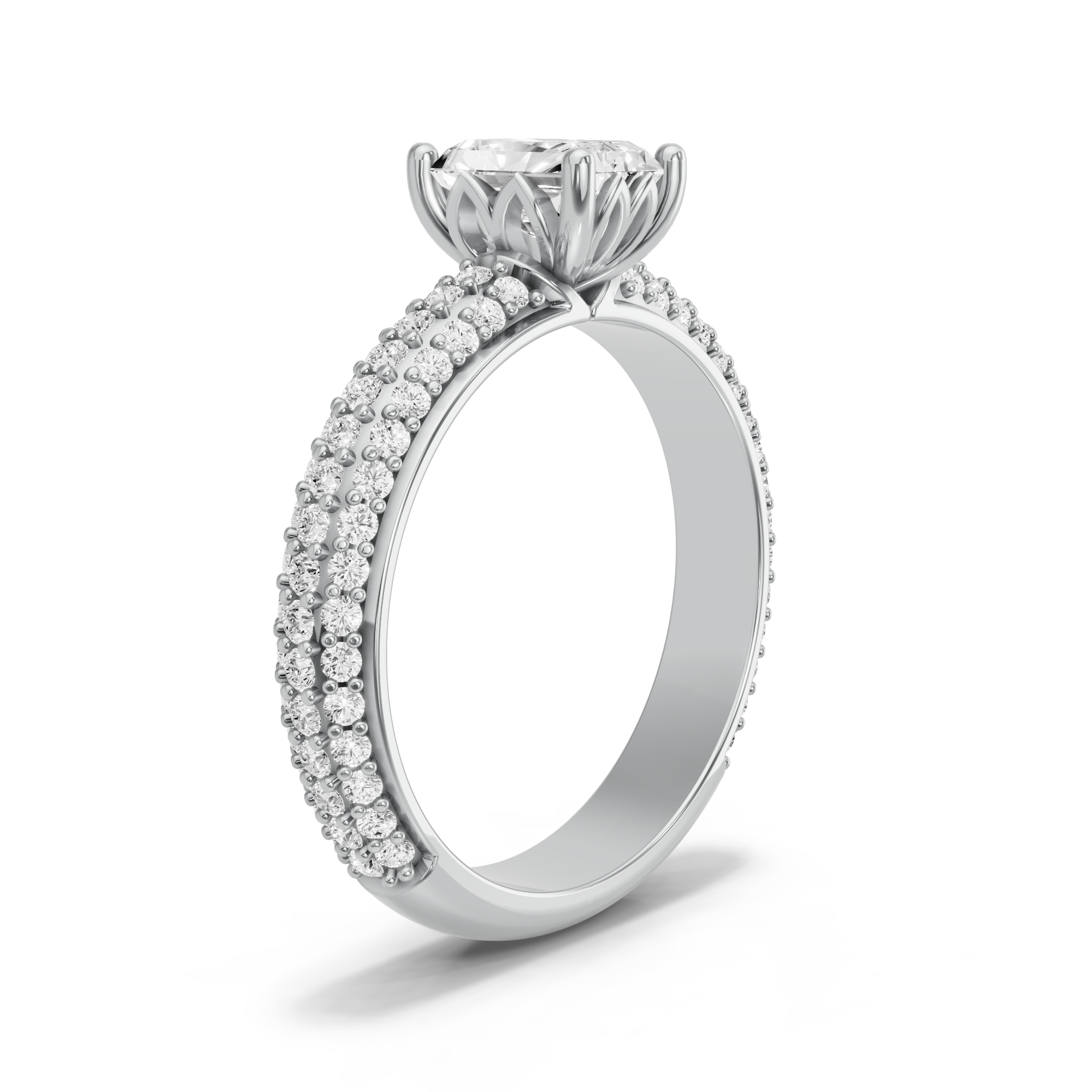Image for Radiant Lotus Basket Ring with Triple Row Pave band
