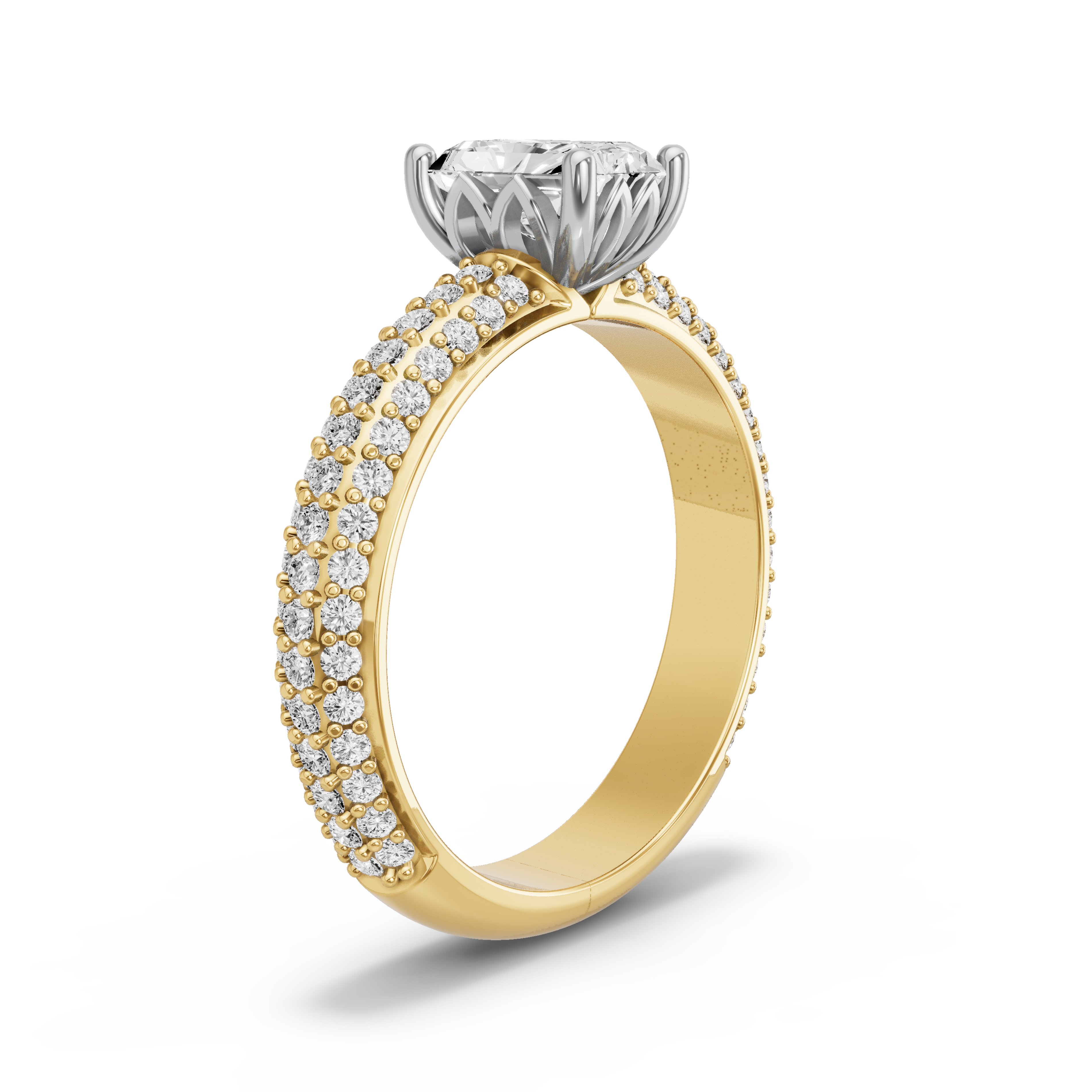 Image for Radiant Lotus Basket Ring with Triple Row Pave band