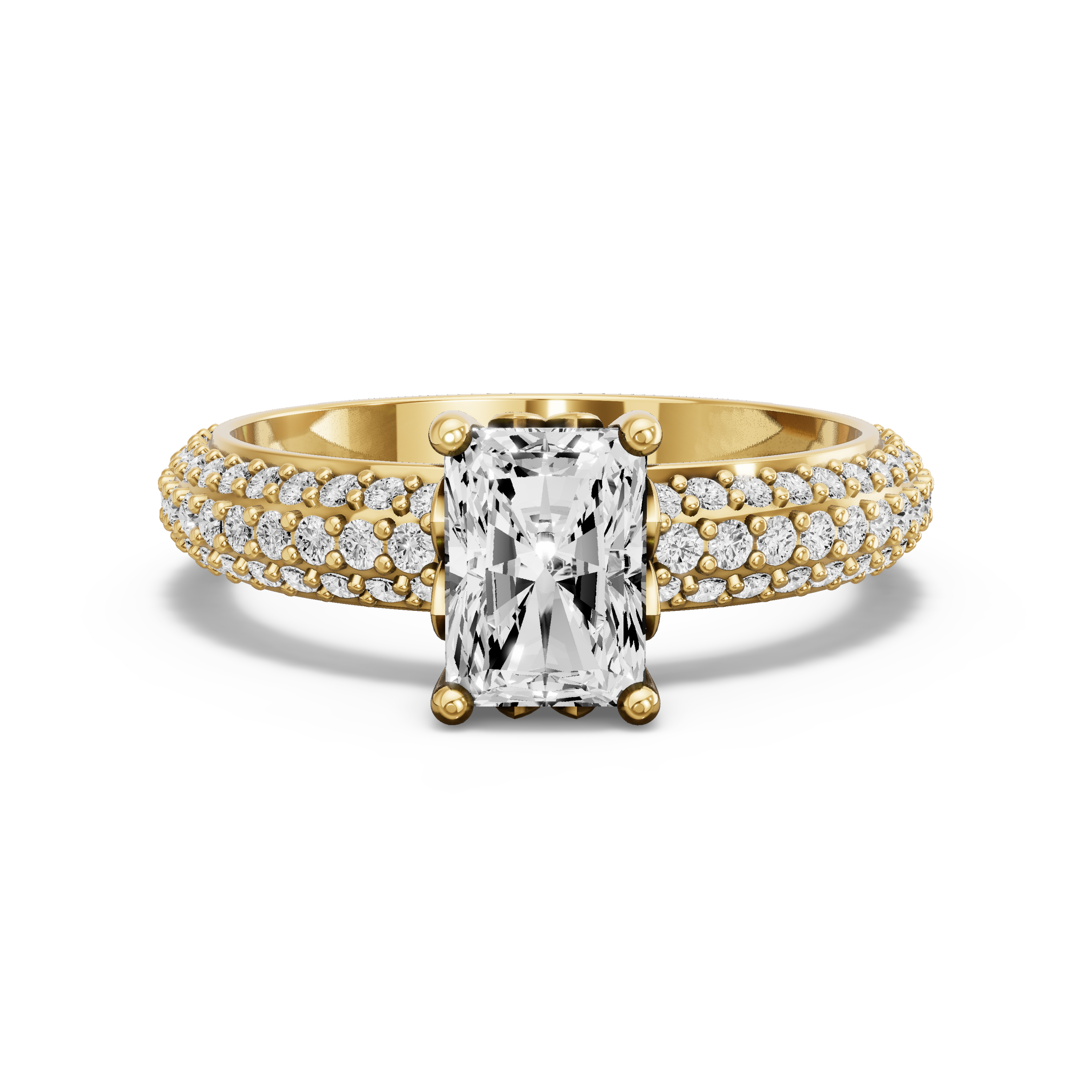 Image for Radiant Lotus Basket Ring with Triple Row Pave band in 10K White Gold