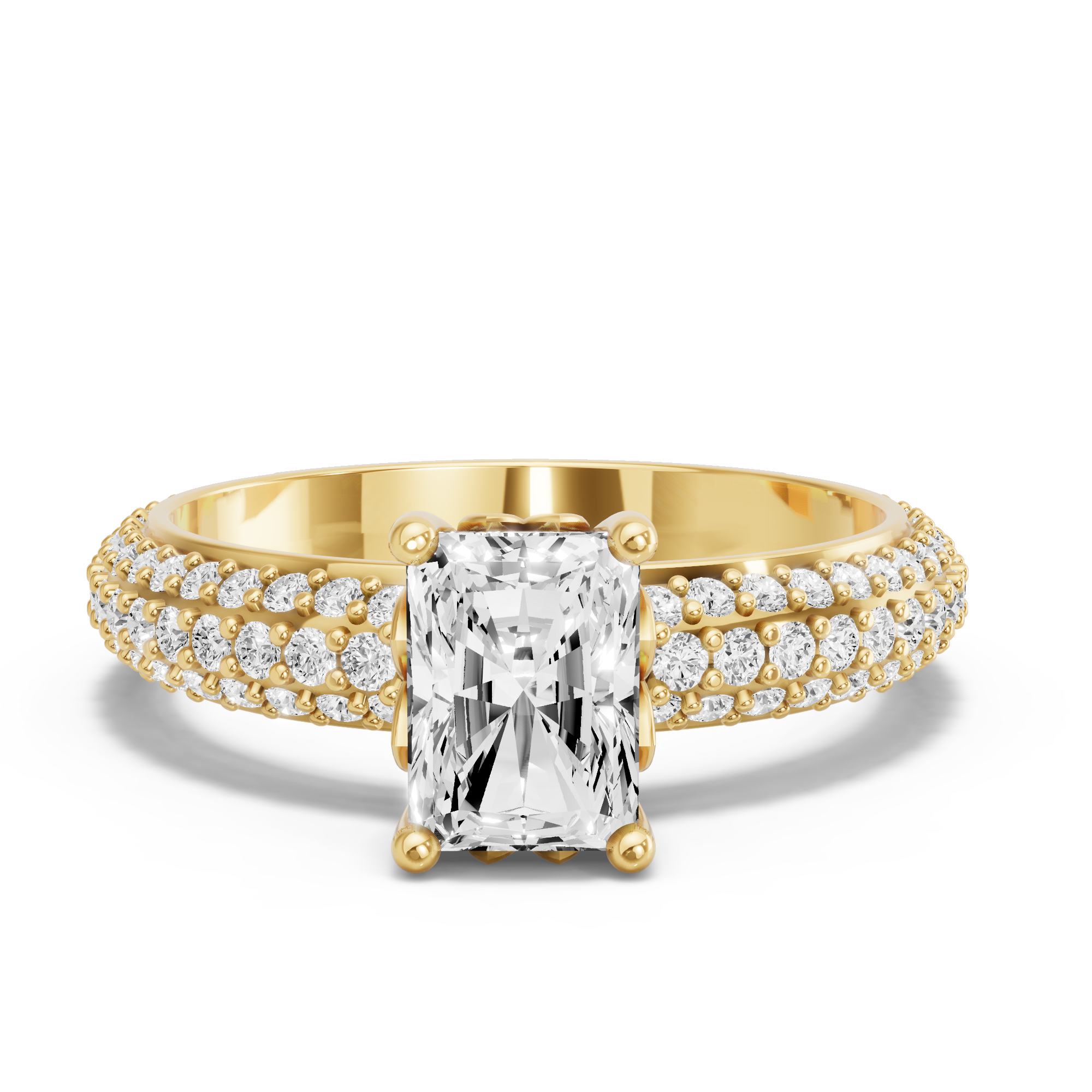 Image for Radiant Lotus Basket Ring with Triple Row Pave band
